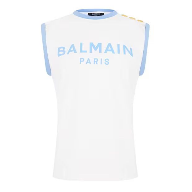 Balmain o1g2r1mq0924 Button Tank Tops in Blanc & Blue Size L / US 10 / IT 46 - 3 Thumbnail