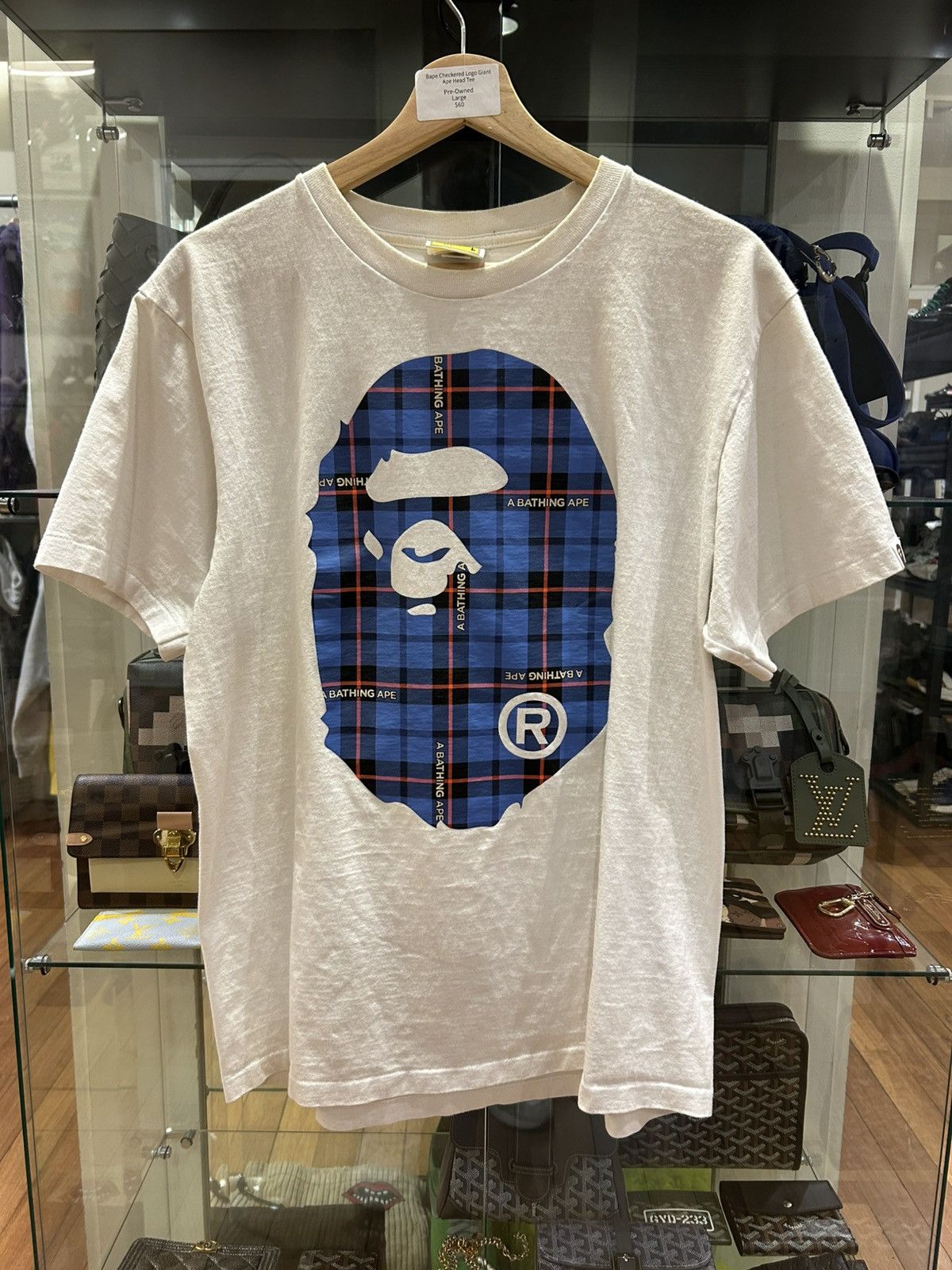 Bape Bape Plaid Ape Logo Tee - White Size US L / EU 52-54 / 3 - 1 Thumbnail