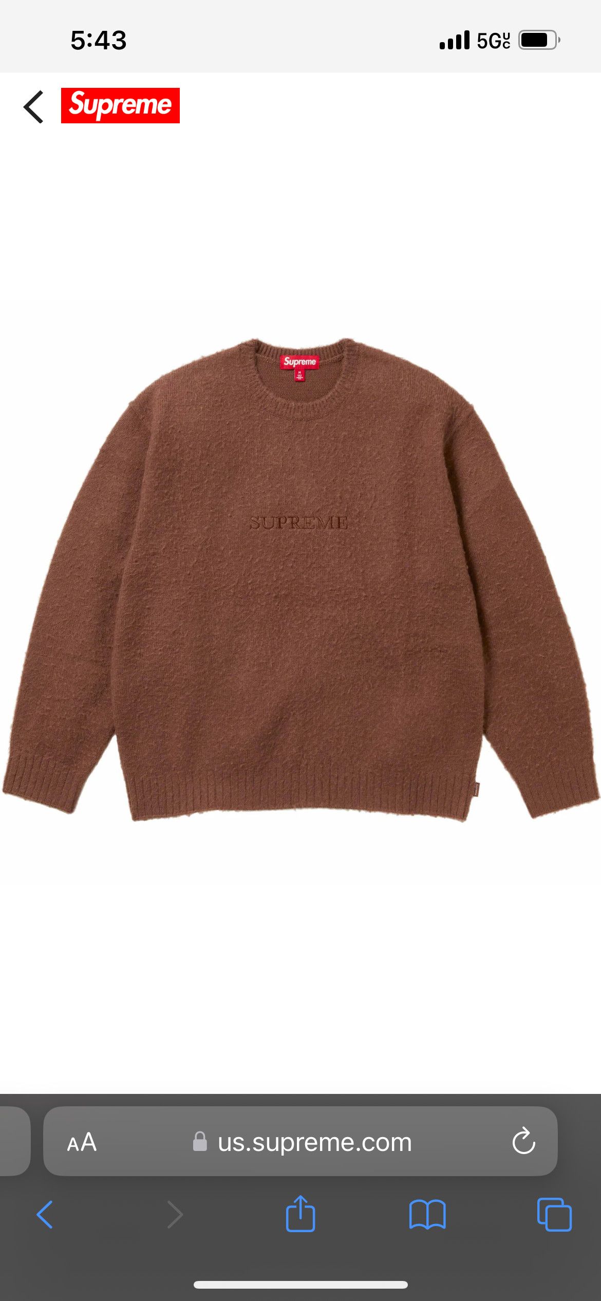 image of Supreme Pilled Sweater in Brown, Men's (Size 2XL)