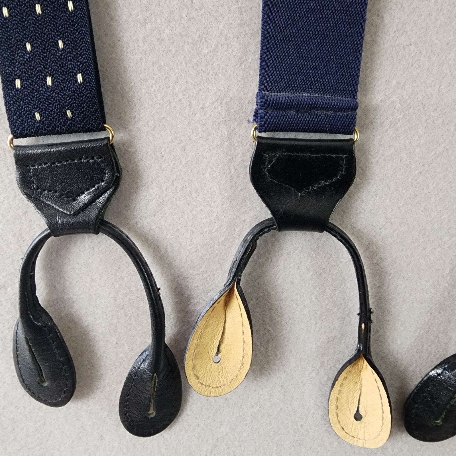 Other Men's Suspenders Blue w/White Dots Adjustable Leather Size ONE SIZE - 6 Thumbnail