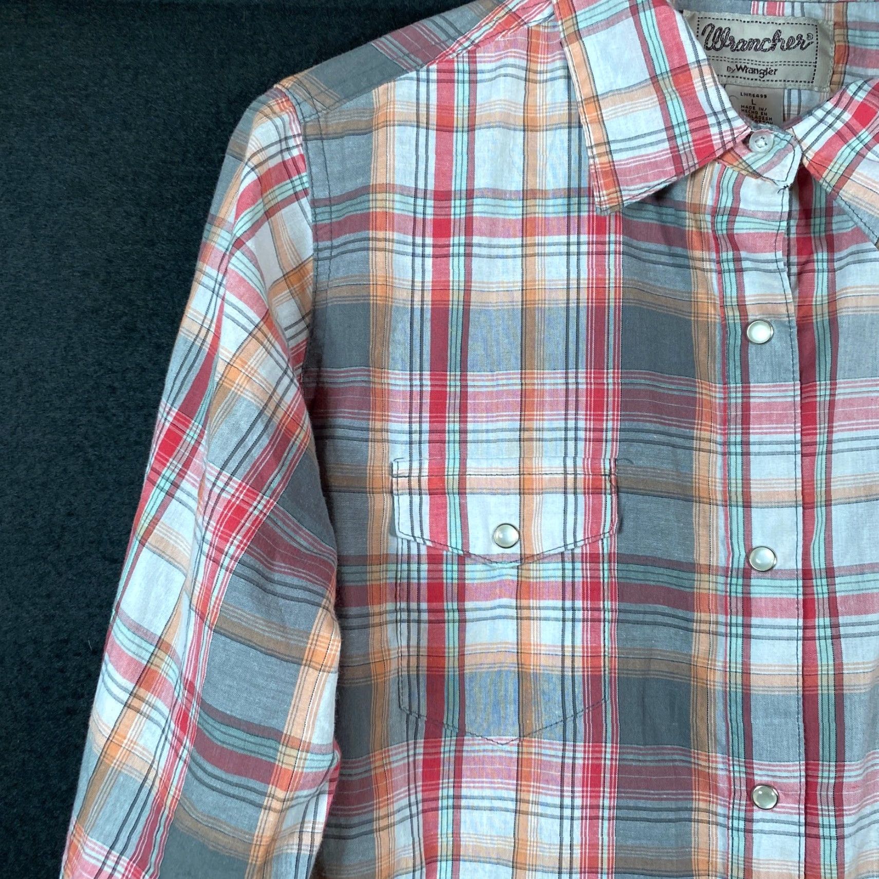 Wrangler Wrangler Womens Shirt Orange White Plaid Pearl Snap Button Down L Shirt Size L / US 10 / IT 46 - 3 Thumbnail