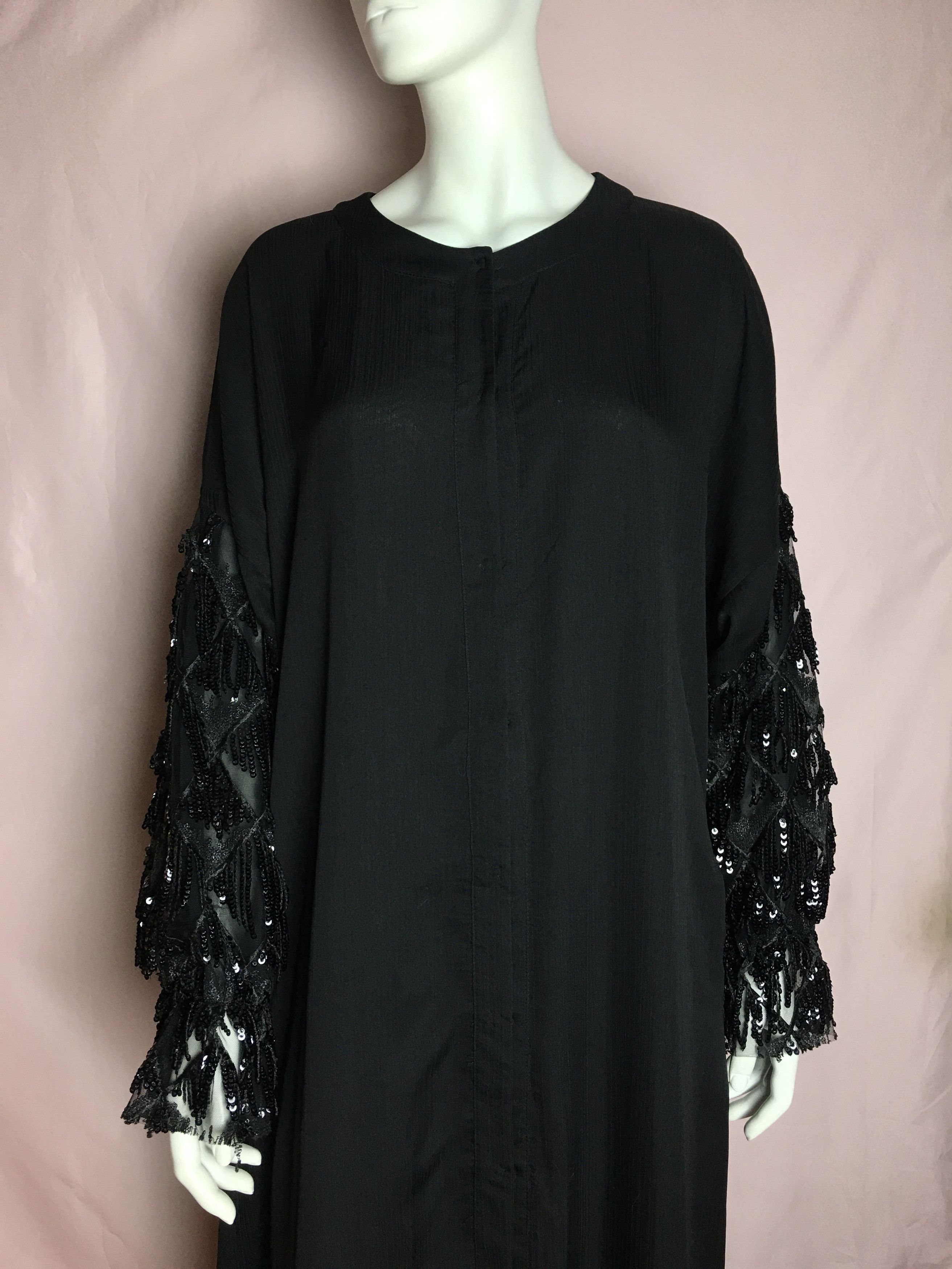 Pierre Cardin Pierre Cardin Black Abaya Dress Sequin Beaded Tassel Sleeves Size M / US 6-8 / IT 42-44 - 1 Thumbnail