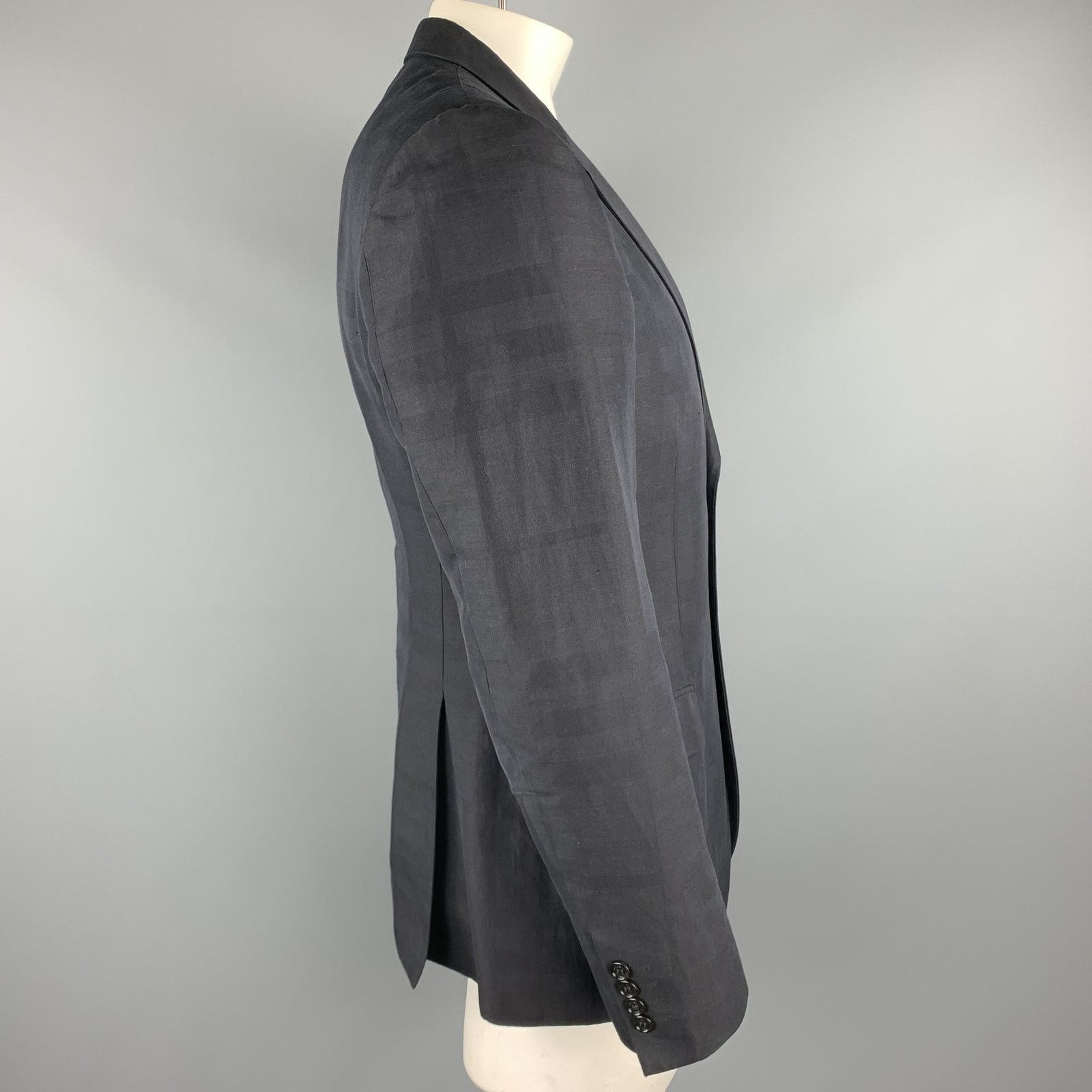 Burberry Size 44 Black Plaid Cotton Blend Notch Lapel Sport Coat Size 44R - 3 Thumbnail