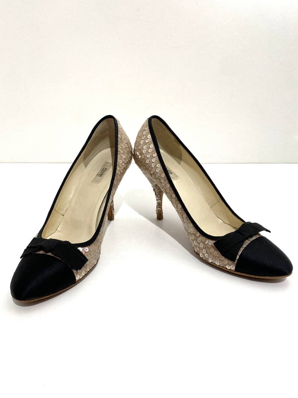 Prada Prada Sequin Embellished Bow Classic Mid Heel Pump Size US 7.5 / IT 37.5 - 6 Thumbnail