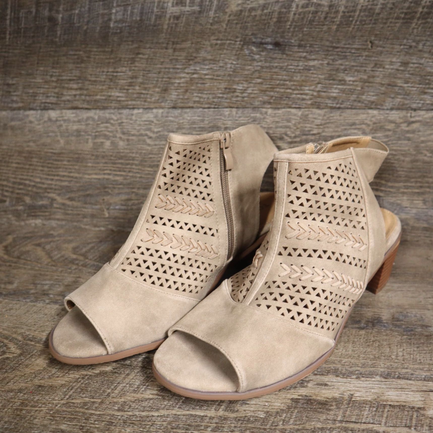 Torrid TORRID Tan Faux Suede Block Heel Bootie Open Toe Women's Size 10 Size US 10 / IT 40 - 2 Thumbnail