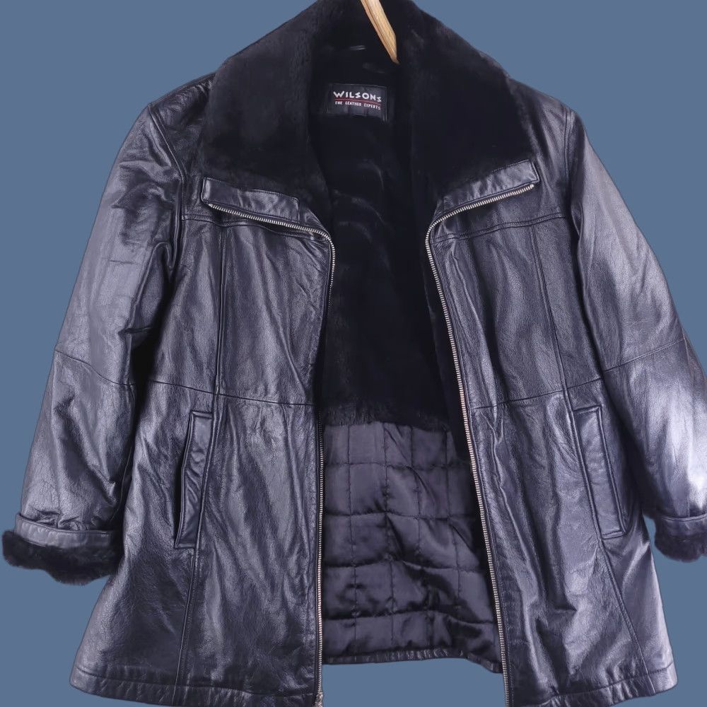 Vintage Wilsons Leather Jacket Mens L Black Faux Fur Warm Overcoat Zip Size US L / EU 52-54 / 3 - 1 Thumbnail