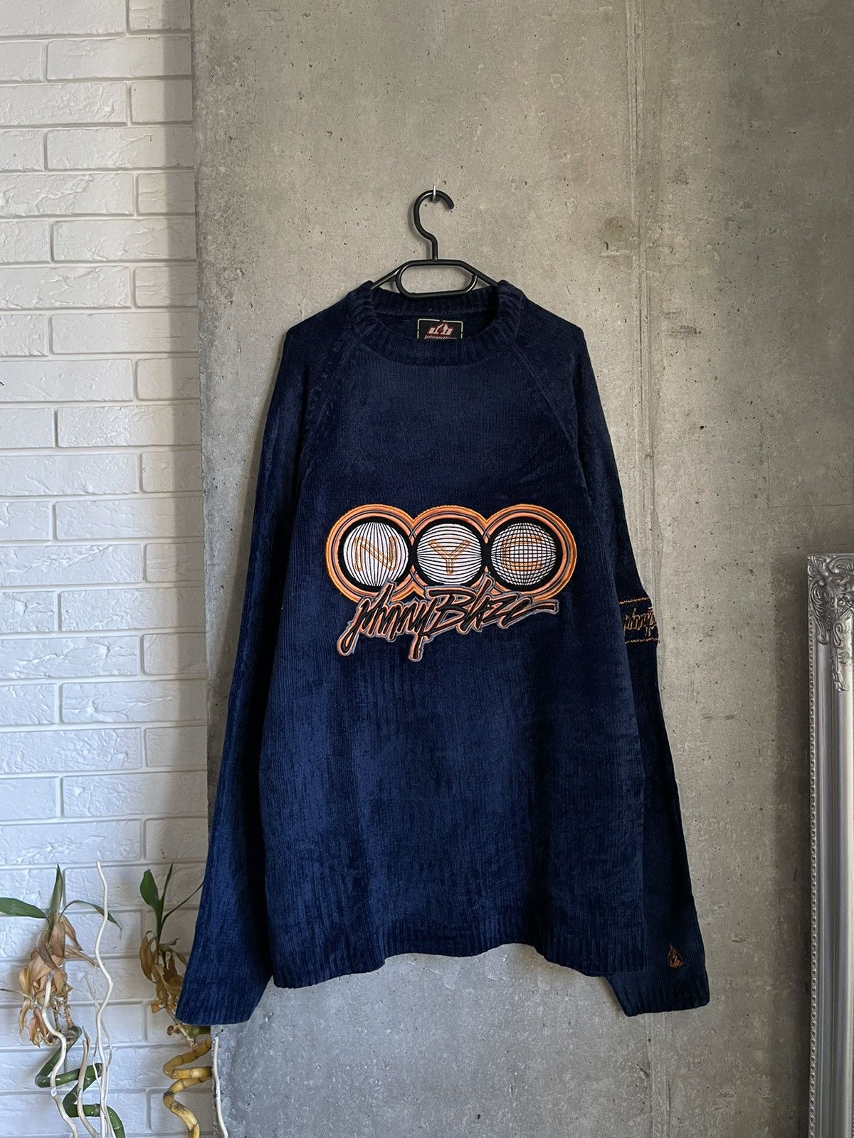 Japanese Brand Crazy Vintage 90s Y2K Johnny Blaze NYC Velour Sweater Size US XL / EU 56 / 4 - 2 Thumbnail