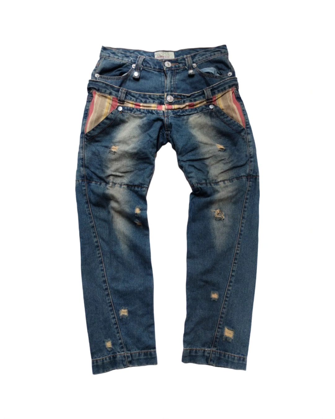 Image of If Six Was Nine x Le Grande Bleu L G B Double Waist Distressed Denim Pants in Blue, Men's (Size 33)