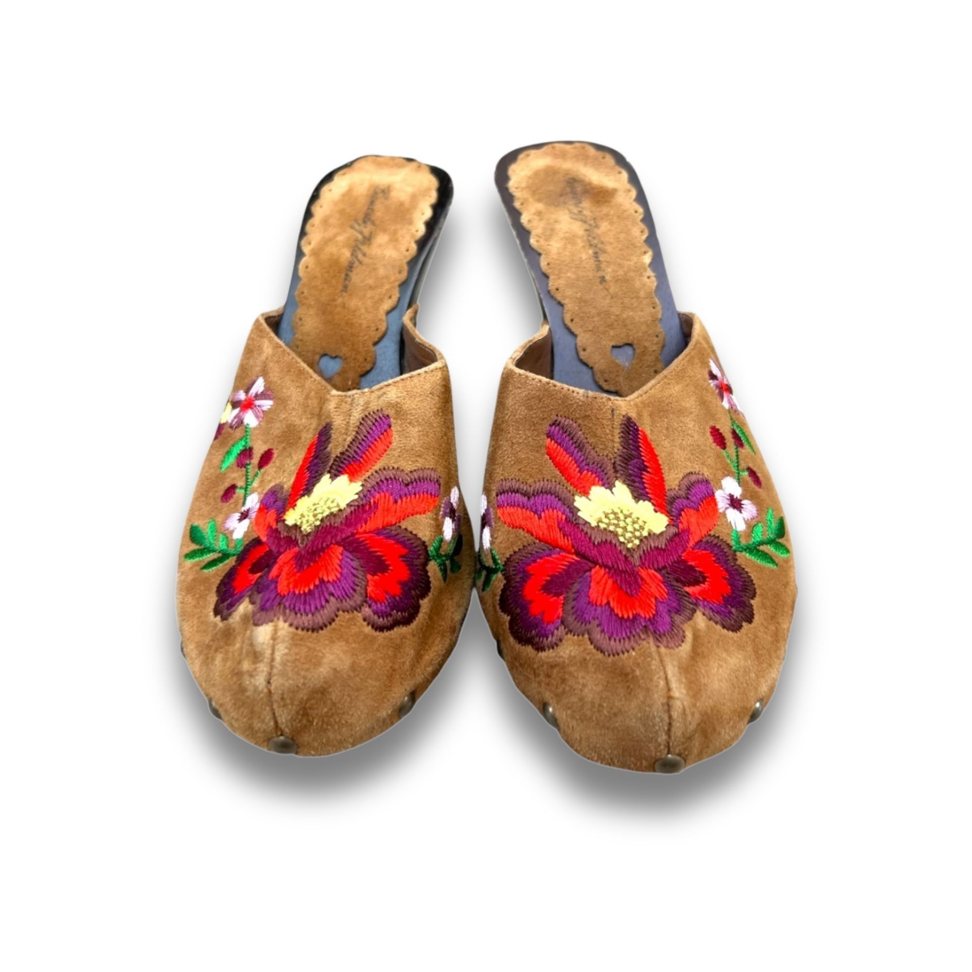 Other Beverly Feldman Floral Wooden Heels Womens Embroidered Suede Size US 7 / IT 37 - 2 Thumbnail
