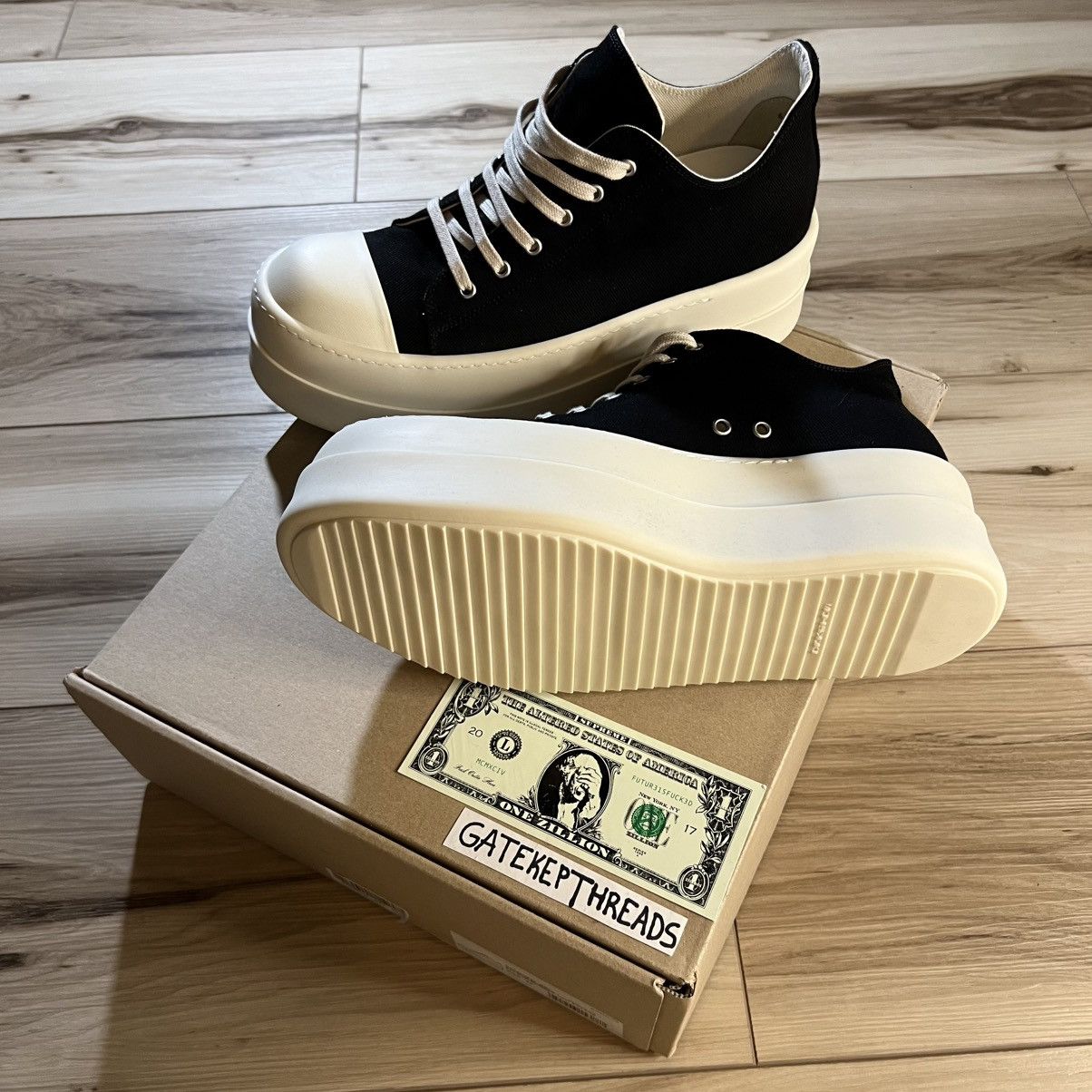 Rick Owens Drkshdw Rick Owens DRKSHDW Double Bumper Ramones Low Canvas Sneaker Size US 12 / EU 45 - 2 Thumbnail