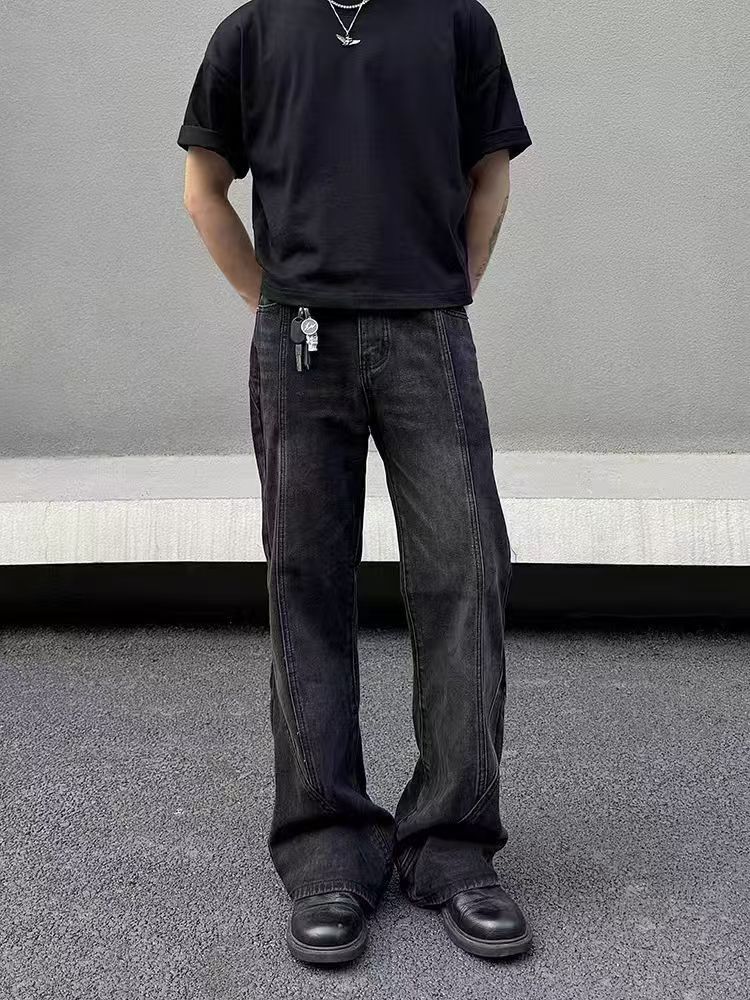 Japanese Brand × Jean Washed Black Spliced Micro Flare Straight Leg Jeans Size US 30 / EU 46 - 4 Thumbnail