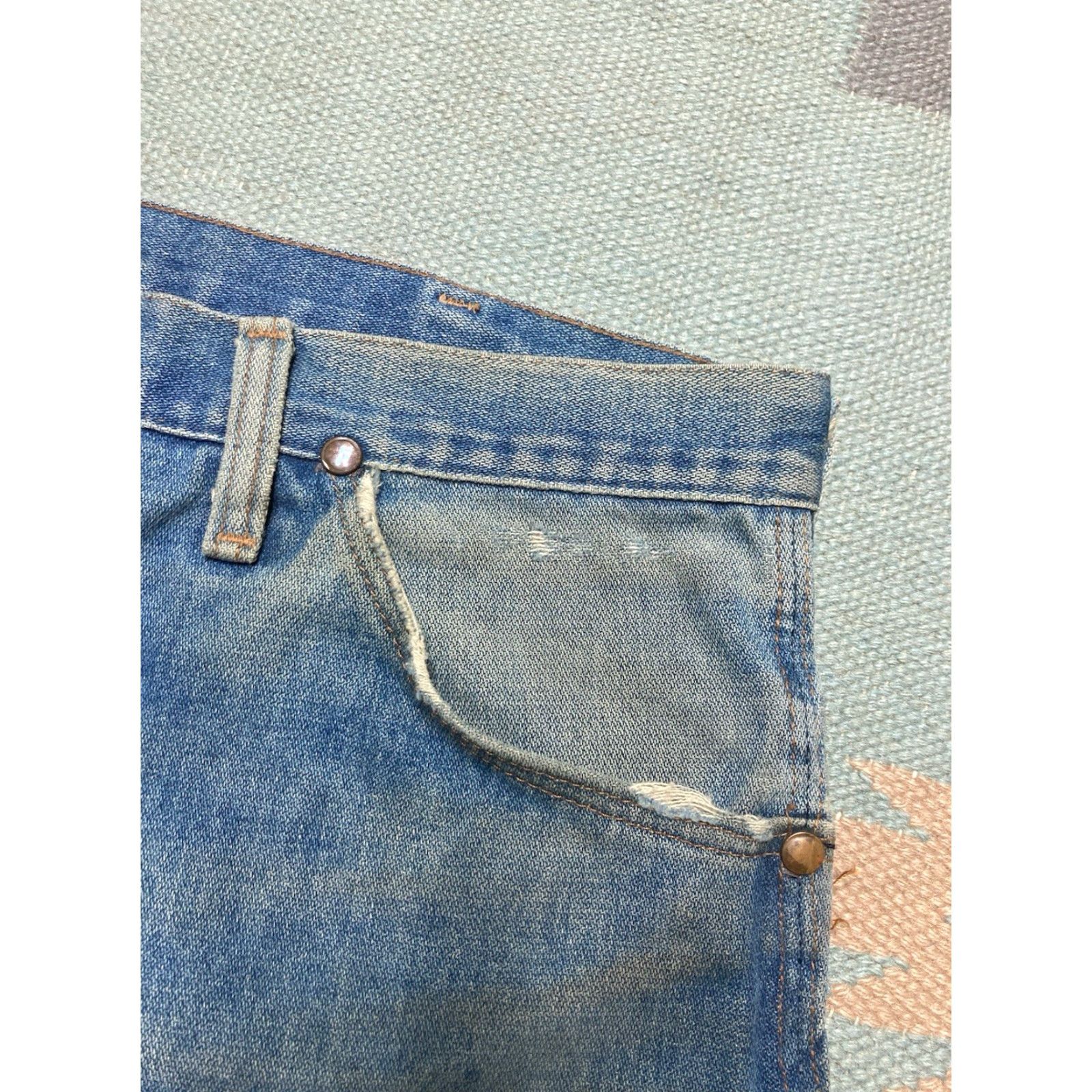 Wrangler VINTAGE Wrangler Jeans Straight Men 34 34x28 Blue Denim Zip Talon 70s Farm Worn Size US 34 / EU 50 - 5 Thumbnail