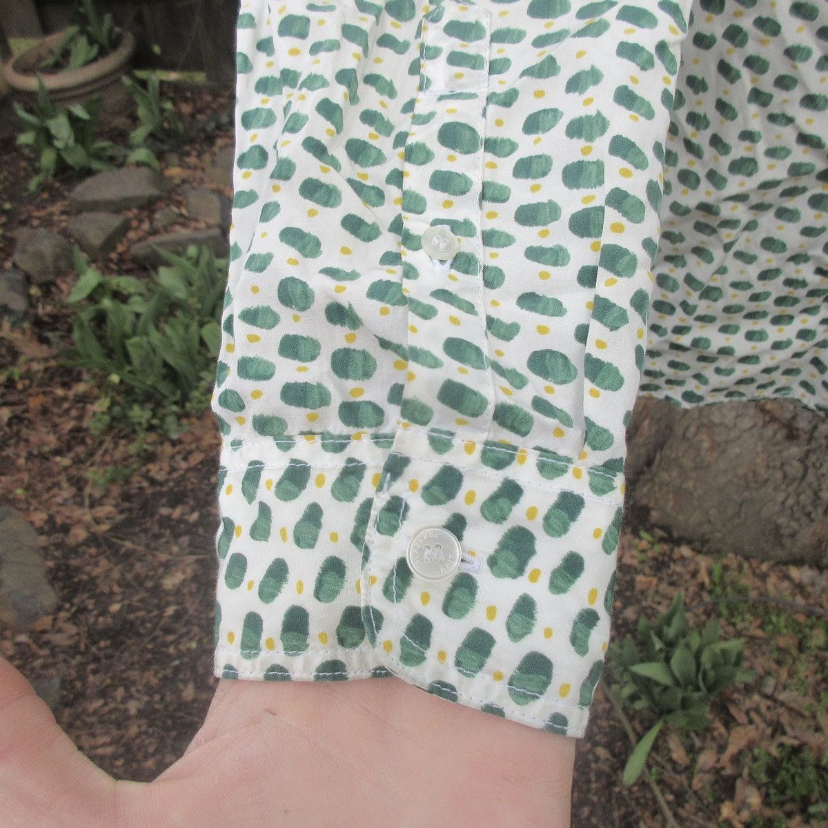 Burberry Vintage Burberry Brit Patterned Silk Button Up Shirt Green Size US L / EU 52-54 / 3 - 4 Thumbnail