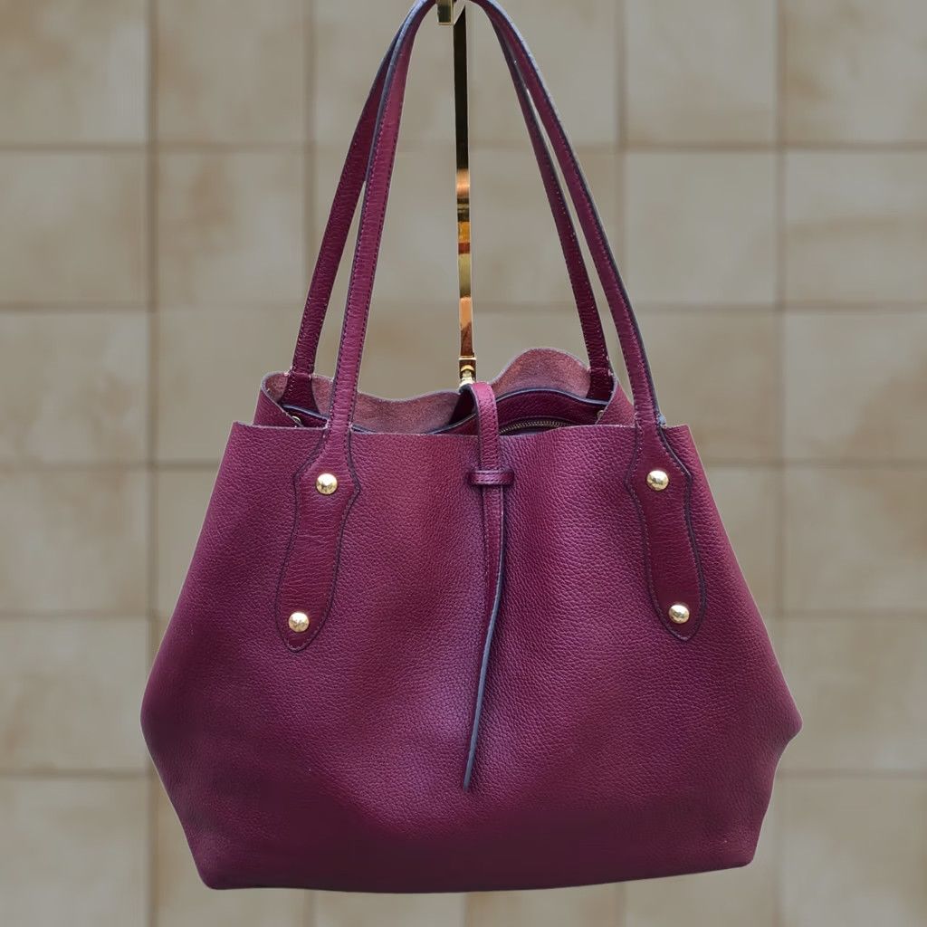 Vintage ANNABEL INGALL Large Isabella Tote Bag Purse Women's Designer Shoulder Burgundy Tote Bag Women 14" W 21" H 4" D Leather N/A Size ONE SIZE - 1 Thumbnail