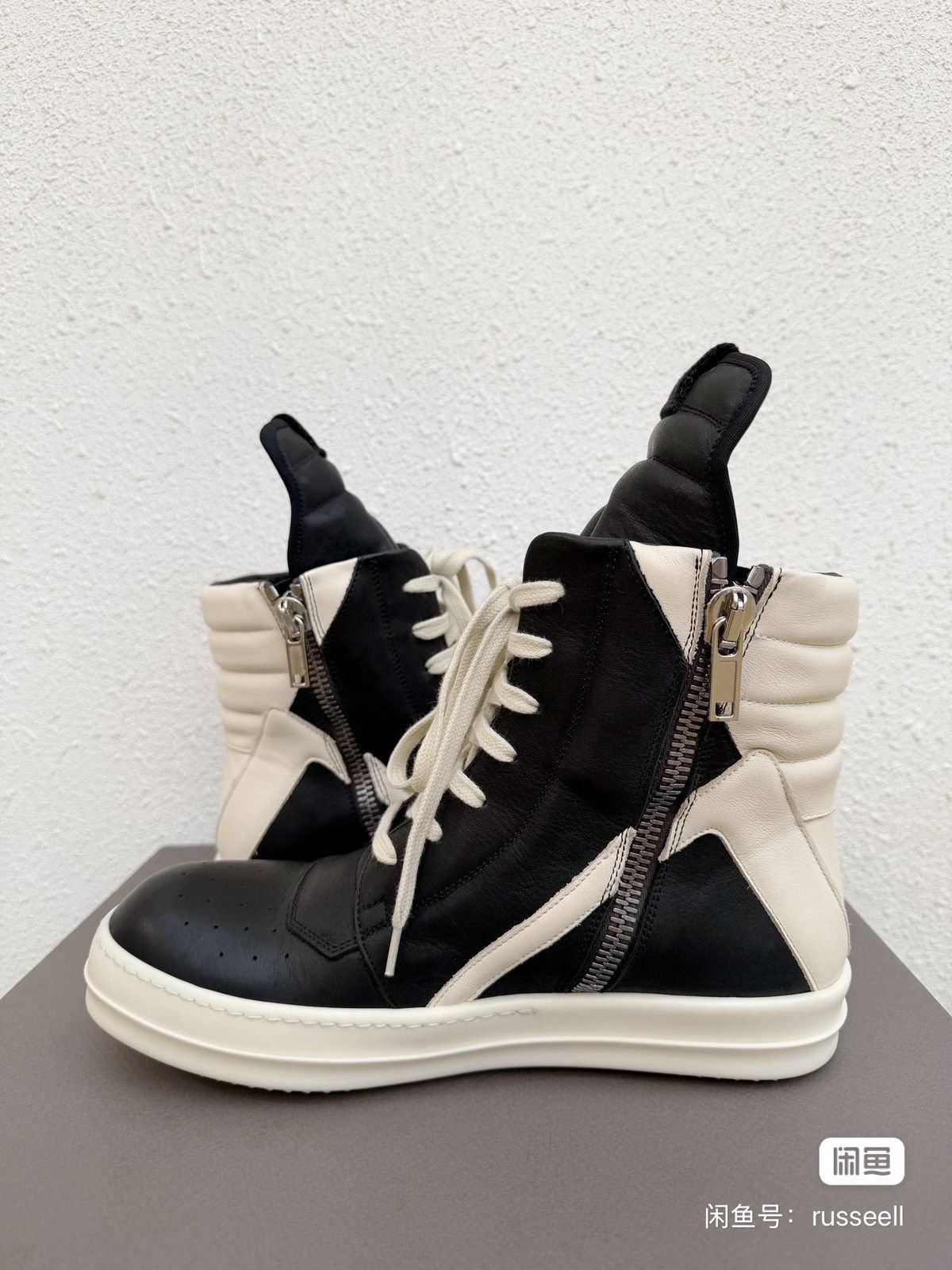 Rick Owens Rick Owens high-top Geobasket sneakers in black and white Size US 7 / EU 40 - 6 Thumbnail