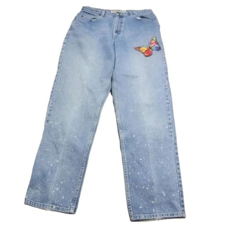 Other Y2K Relaxed Fit Light Wash Butterfly Patch Jeans Johnsbay14T Size 40" / US 18 - 2 Thumbnail