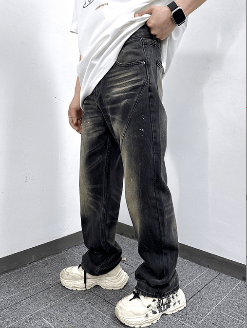 Japanese Brand × Jean Loose washed casual ink-splashed distressed straight jeans Size US 32 / EU 48 - 3 Thumbnail