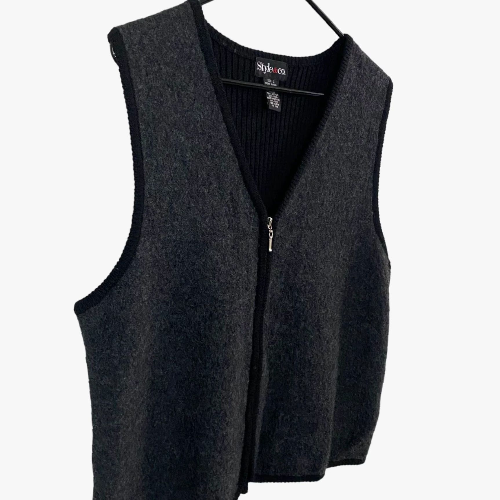 Vintage VINTAGE Style & Co Wool Sweater Vest Women Large Gray V-Neck Zip-Up Casual Office Winter Size L / US 10 / IT 46 - 2 Thumbnail