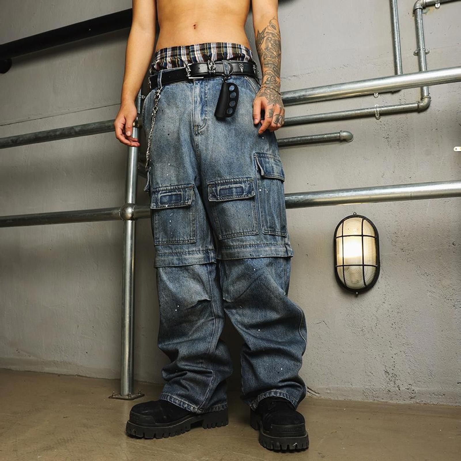 Japanese Brand Distressed Cargo Convertible Denim Jeans / Jorts Size US 30 / EU 46 - 1 Thumbnail
