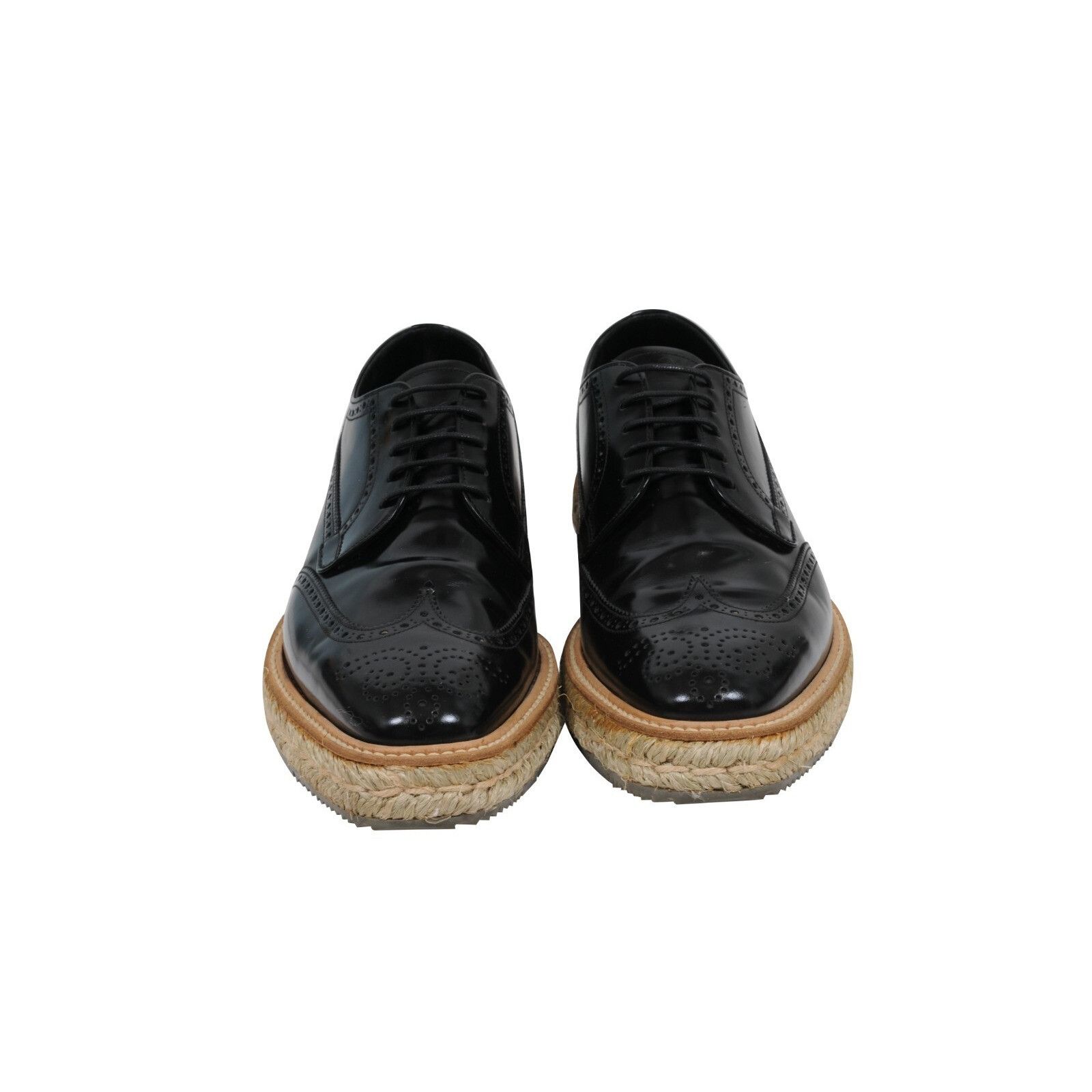 Prada Black Leather Espadrille Wingtip Platform Brogue - 01731 Size US 9.5 / EU 42-43 - 2 Thumbnail