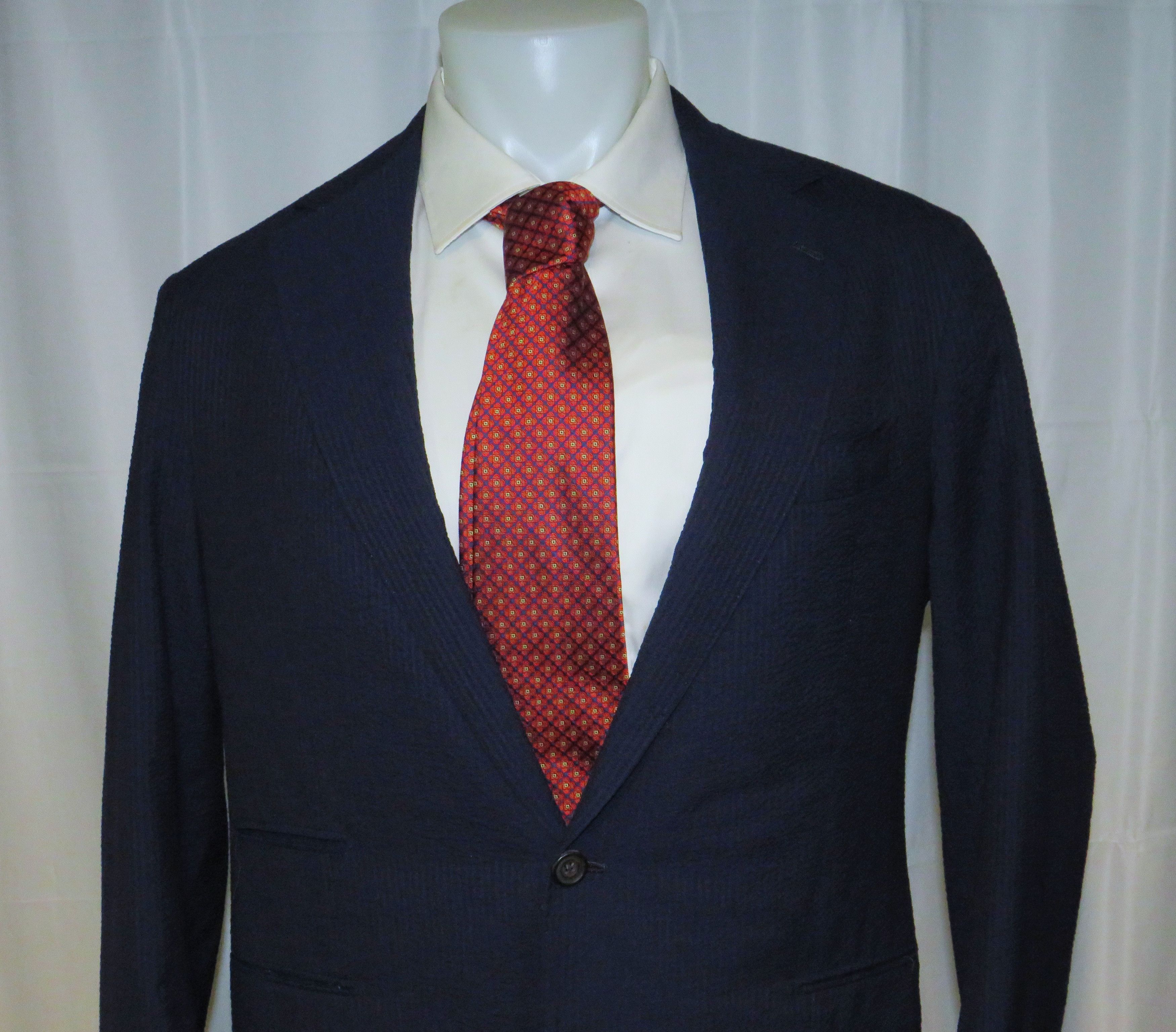 Other J. Meuser Loro Piana Super 150 Bespoke Blue Seersucker Suit Size 38R - 4 Thumbnail