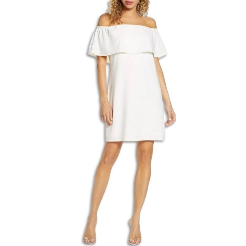 Other Charles Henry Mini Dress Ruffle Off Shoulder Ivory XS NWOT Size XS / US 0-2 / IT 36-38 - 1 Thumbnail