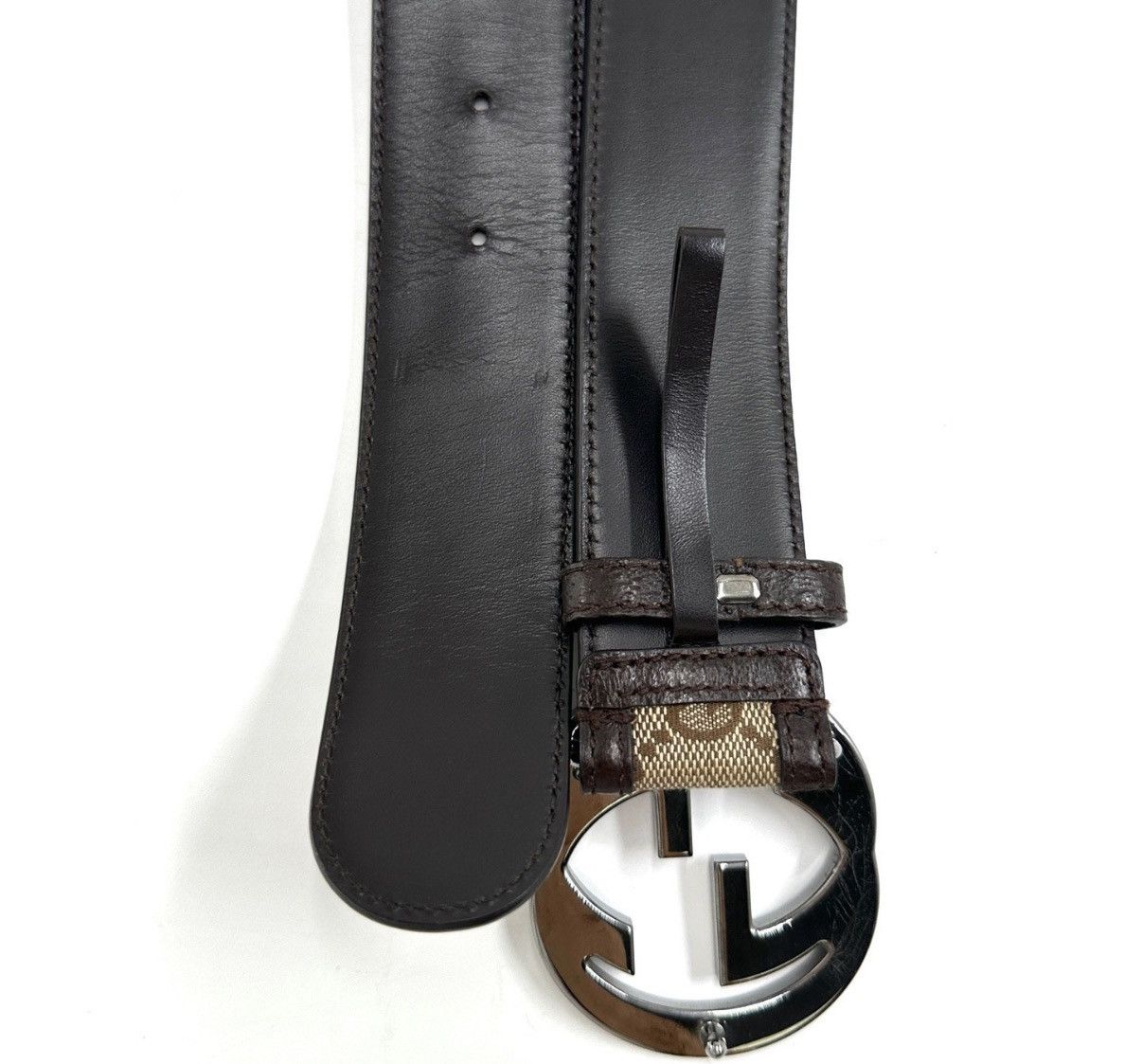 Gucci GUCCI Classic Silver Buckle Monogram Canvas Leather Belt K12 Size ONE SIZE - 3 Thumbnail