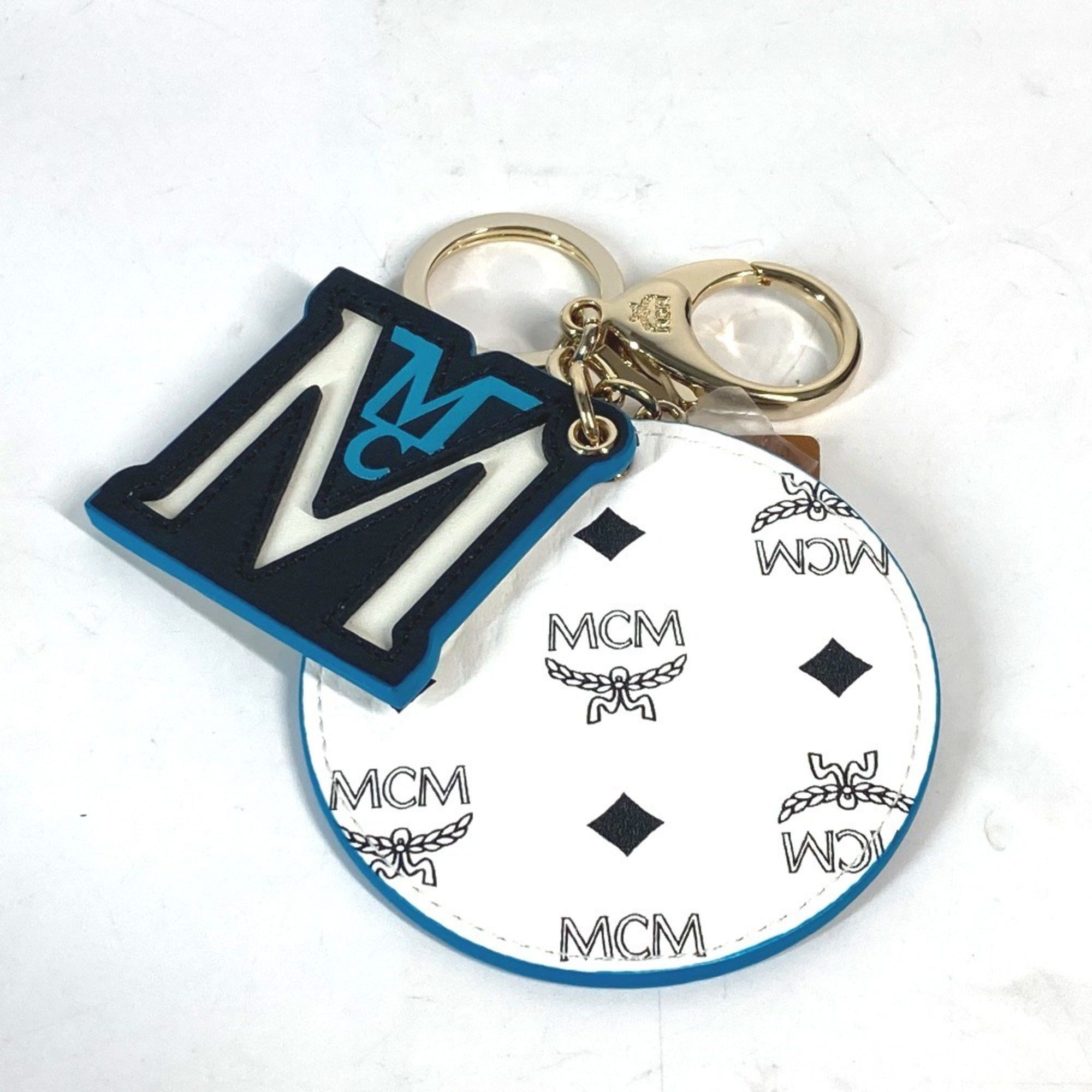 MCM MCM Visetos M Round Bag Charm Keychain Leather Men's Women's White Size ONE SIZE - 1 Thumbnail