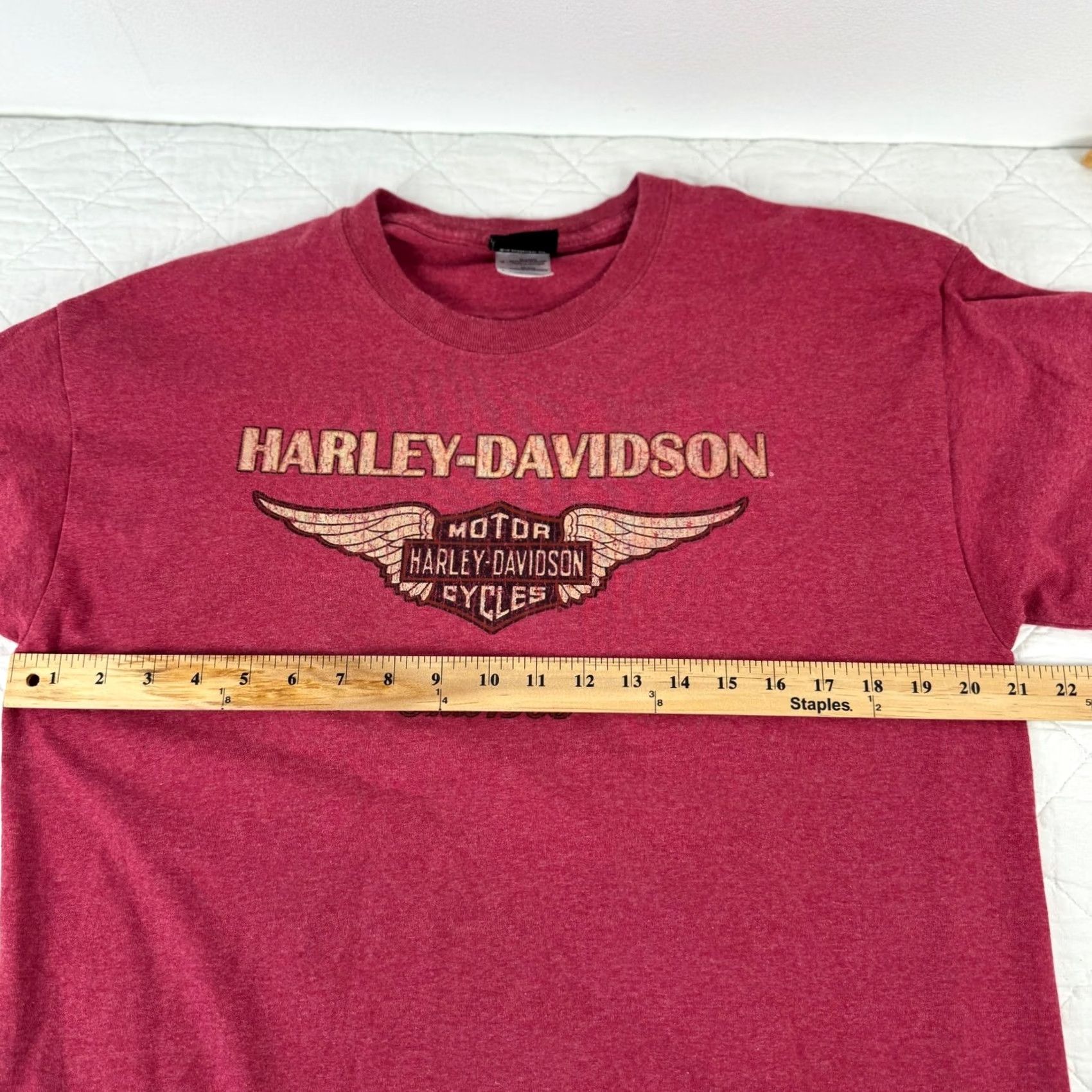 Harley Davidson Harley-Davidson Mens Graphic Tee Heather Red Wings Logo Short Sleeve L Size US 33 - 5 Thumbnail