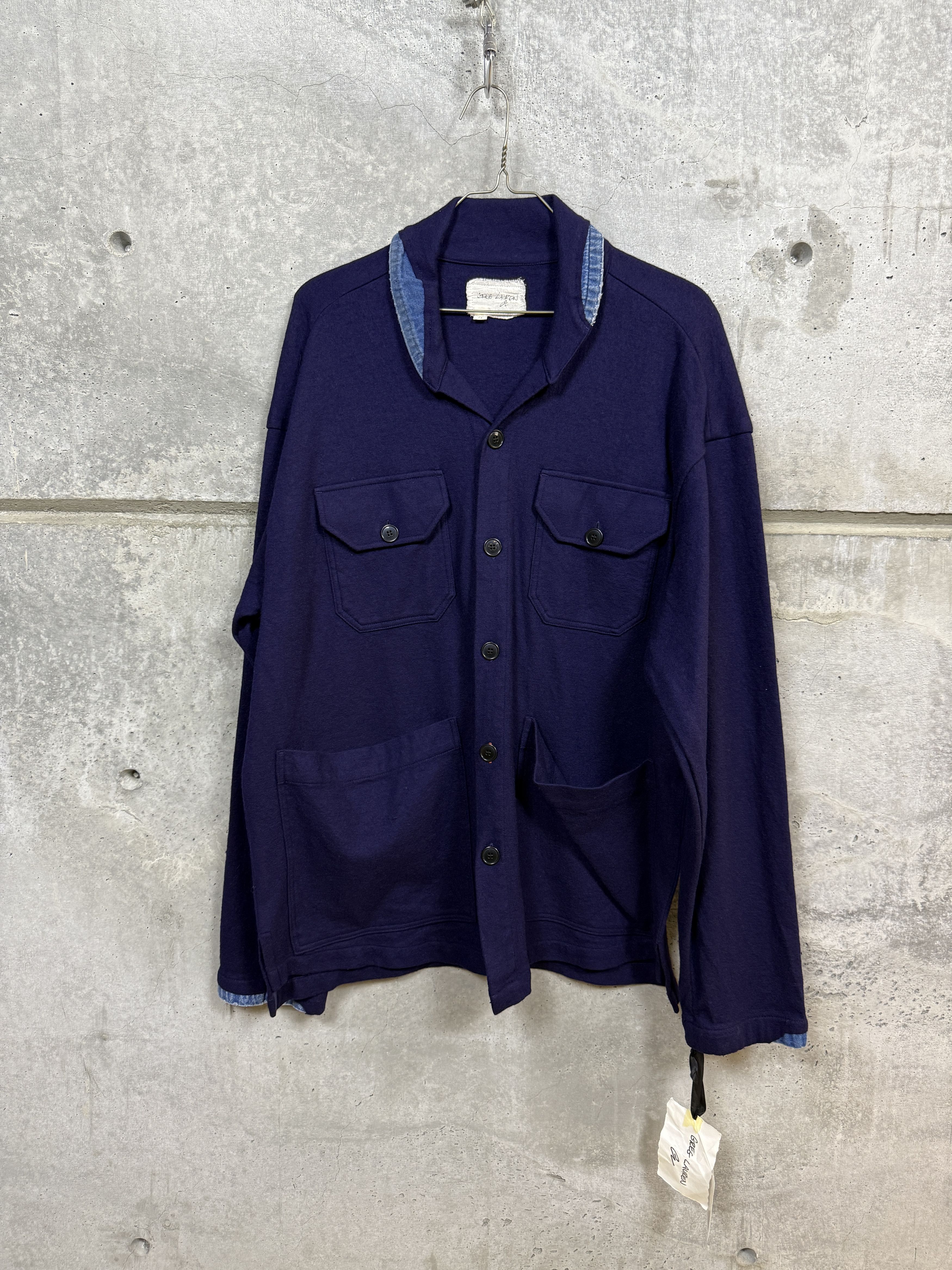 Greg Lauren Greg Lauren Navy Wool Denim Edged Boxy Jacket Size US XL / EU 56 / 4 - 1 Thumbnail