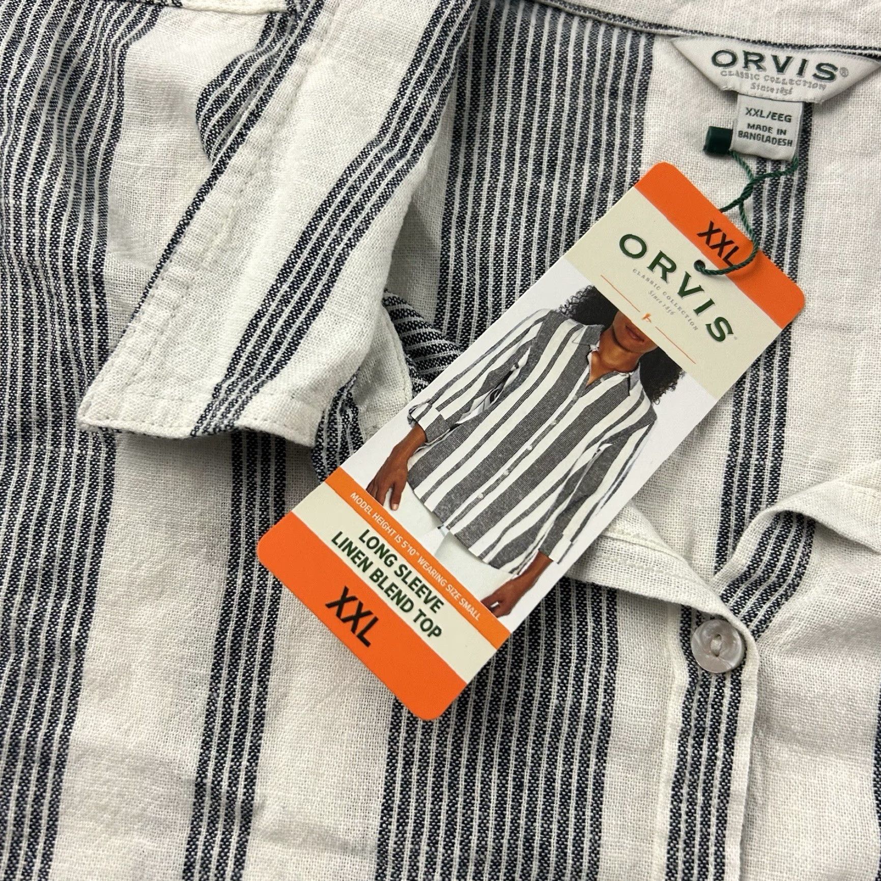 Orvis Orvis Long Sleeve Linen Island Stripe Button Shirt Women's 2XL Multicolor Blue White Striped Button-Up Linen 1930s? Size XXL / US 16-18 / IT 52-54 - 2 Thumbnail