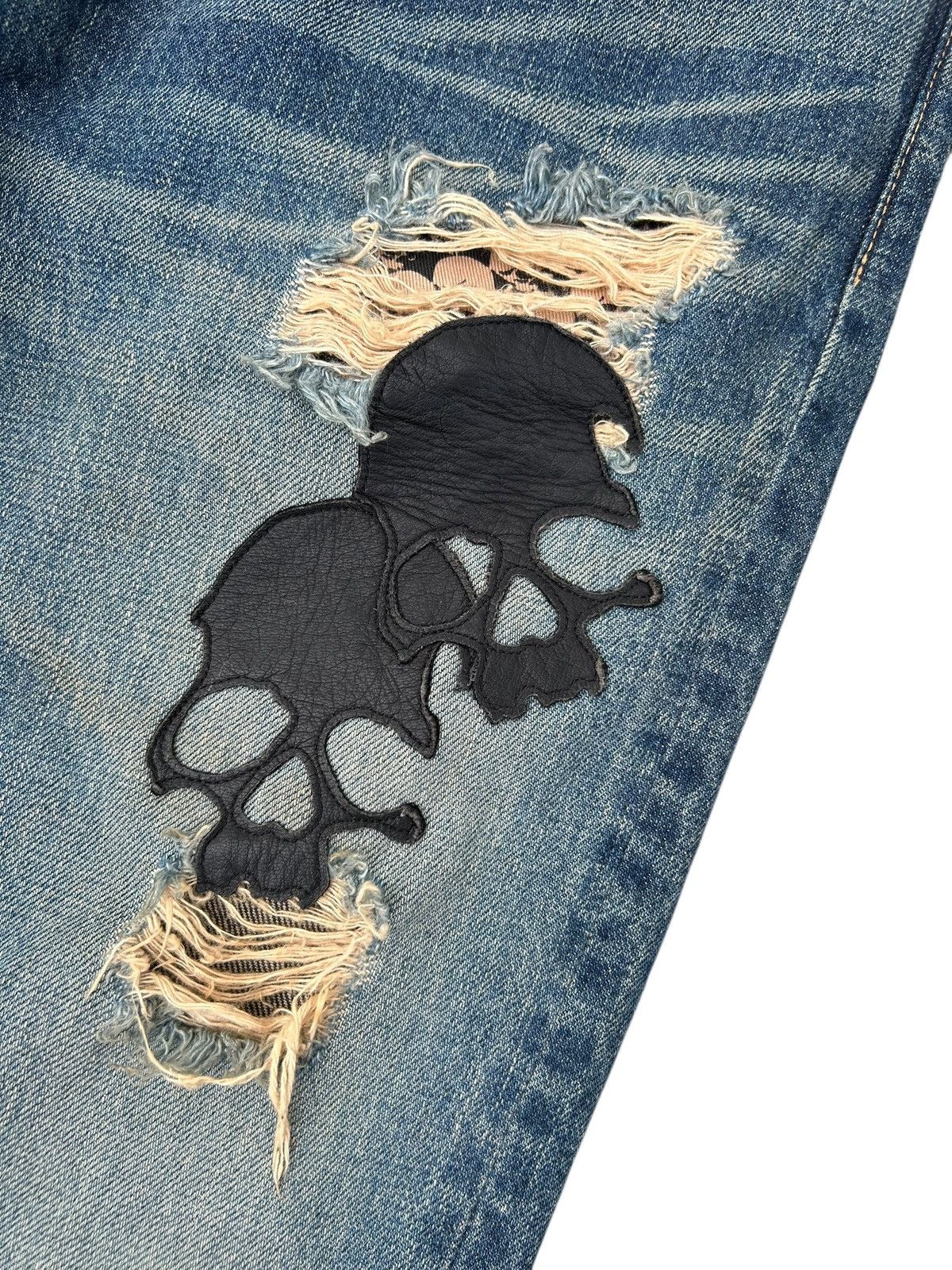 Kapital Flare Skull Stud Muffin Japanese Punk Distressed Denim Jeans Size US 35 - 5 Thumbnail