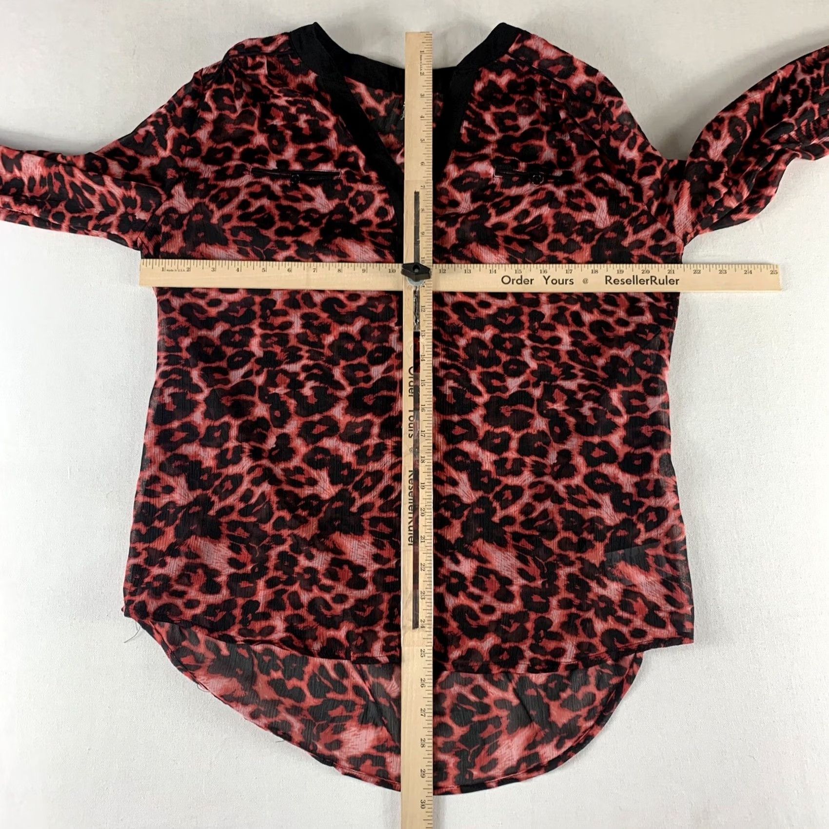 Vintage KUT FROM THE KLOTH Black Red Leopard Print Sheer Blouse Womens Large Polyester Size L / US 10 / IT 46 - 3 Thumbnail