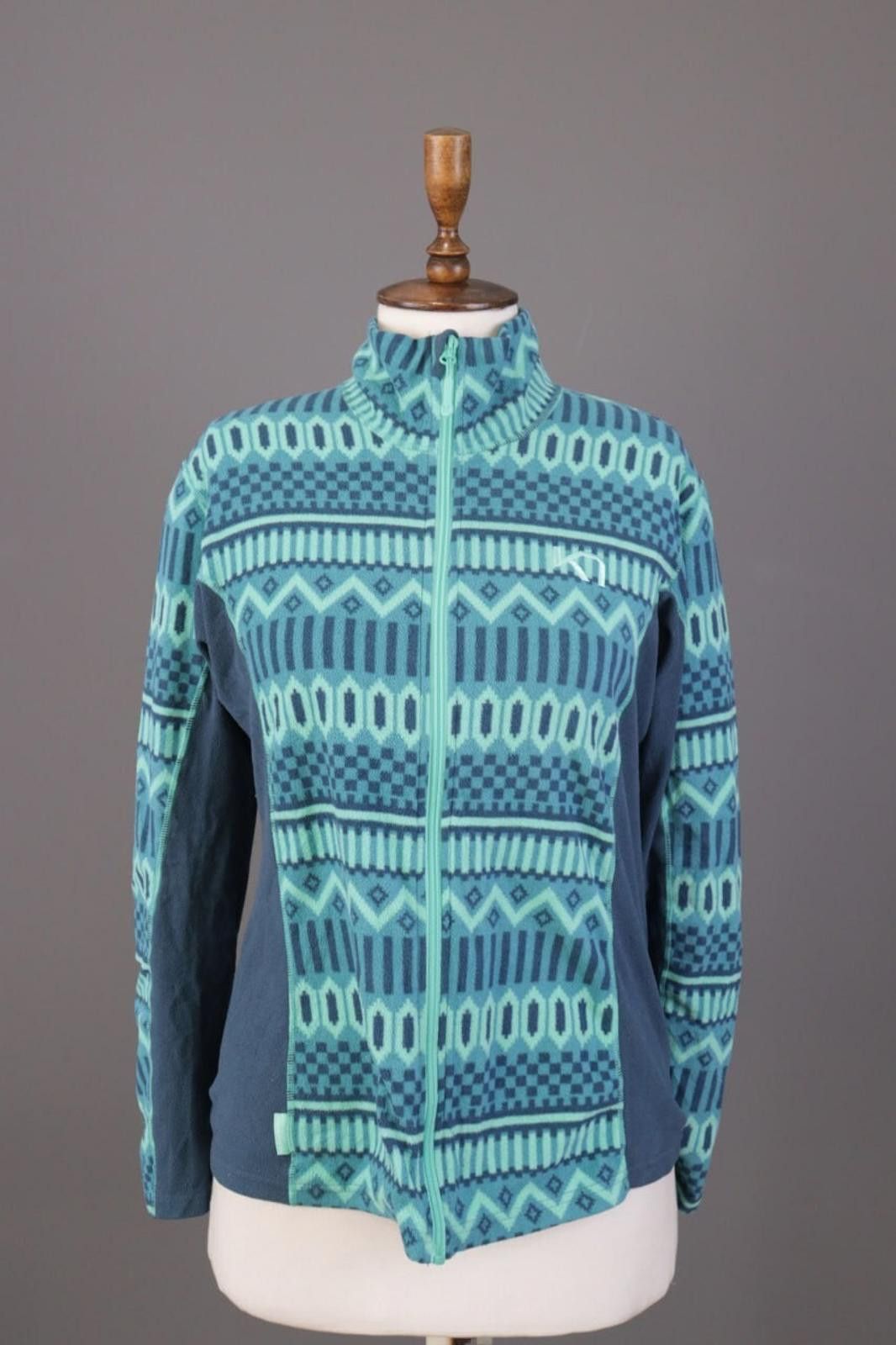 Designer Kari Traa Blue Geometric Fair Isle Full Jacket Size L Size L / US 10 / IT 46 - 1 Thumbnail