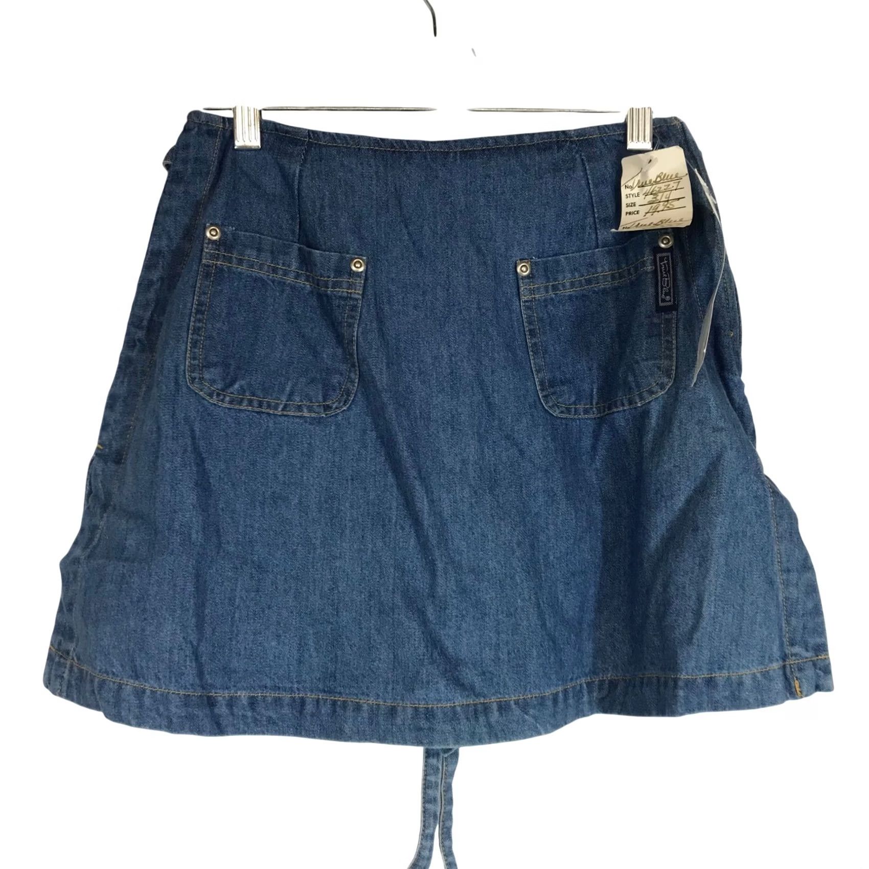 Denime VINTAGE True Blue Denim Skirt Tie Waist Pockets Mini A-Line Women Midi Blue Size 3/4 Size 26" / US 2 / IT 38 - 2 Thumbnail