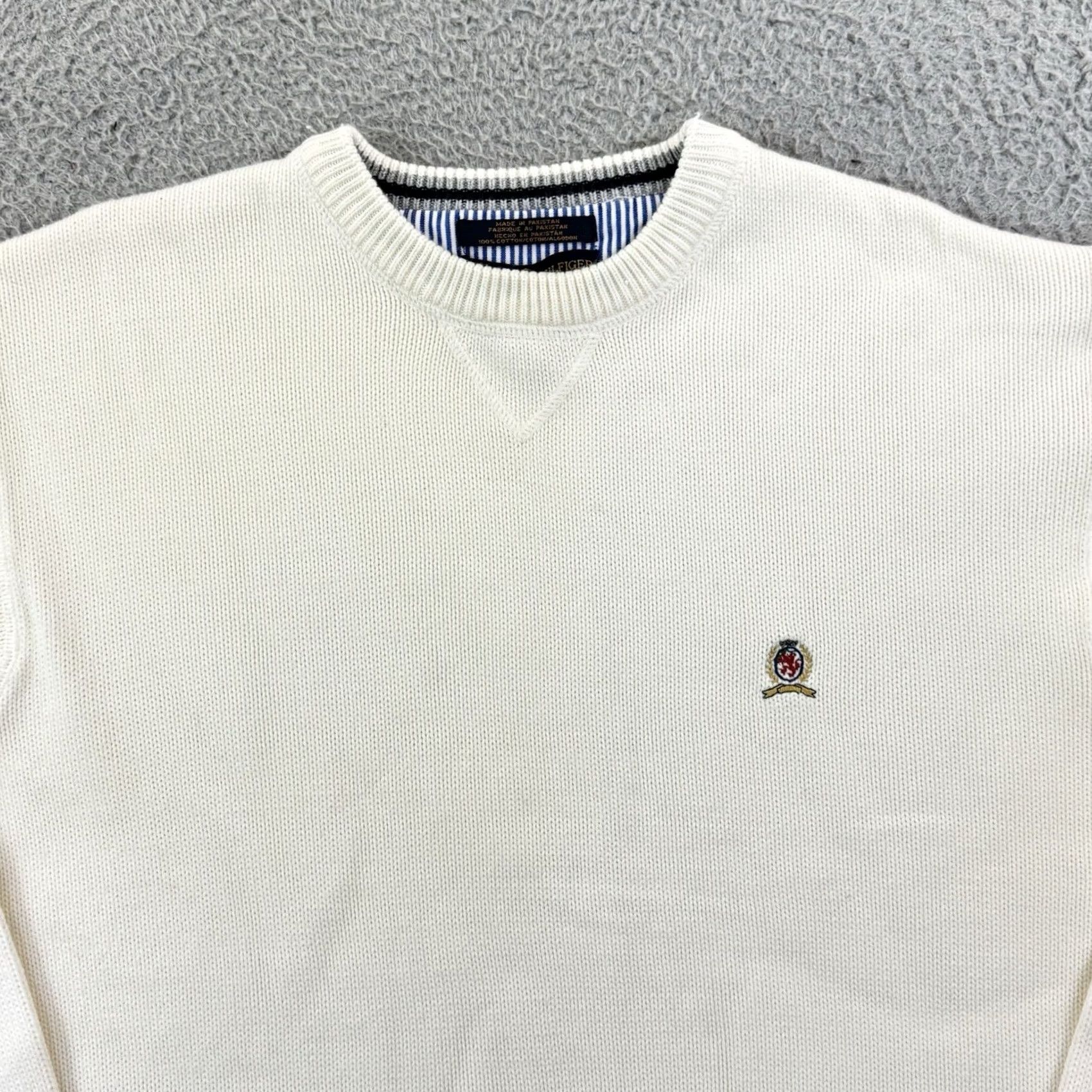 Tommy Hilfiger VINTAGE Tommy Hilfiger Sweater Mens XL White Ribbed Knit 90s Long Sleeve Preppy Size US XL / EU 56 / 4 - 3 Thumbnail