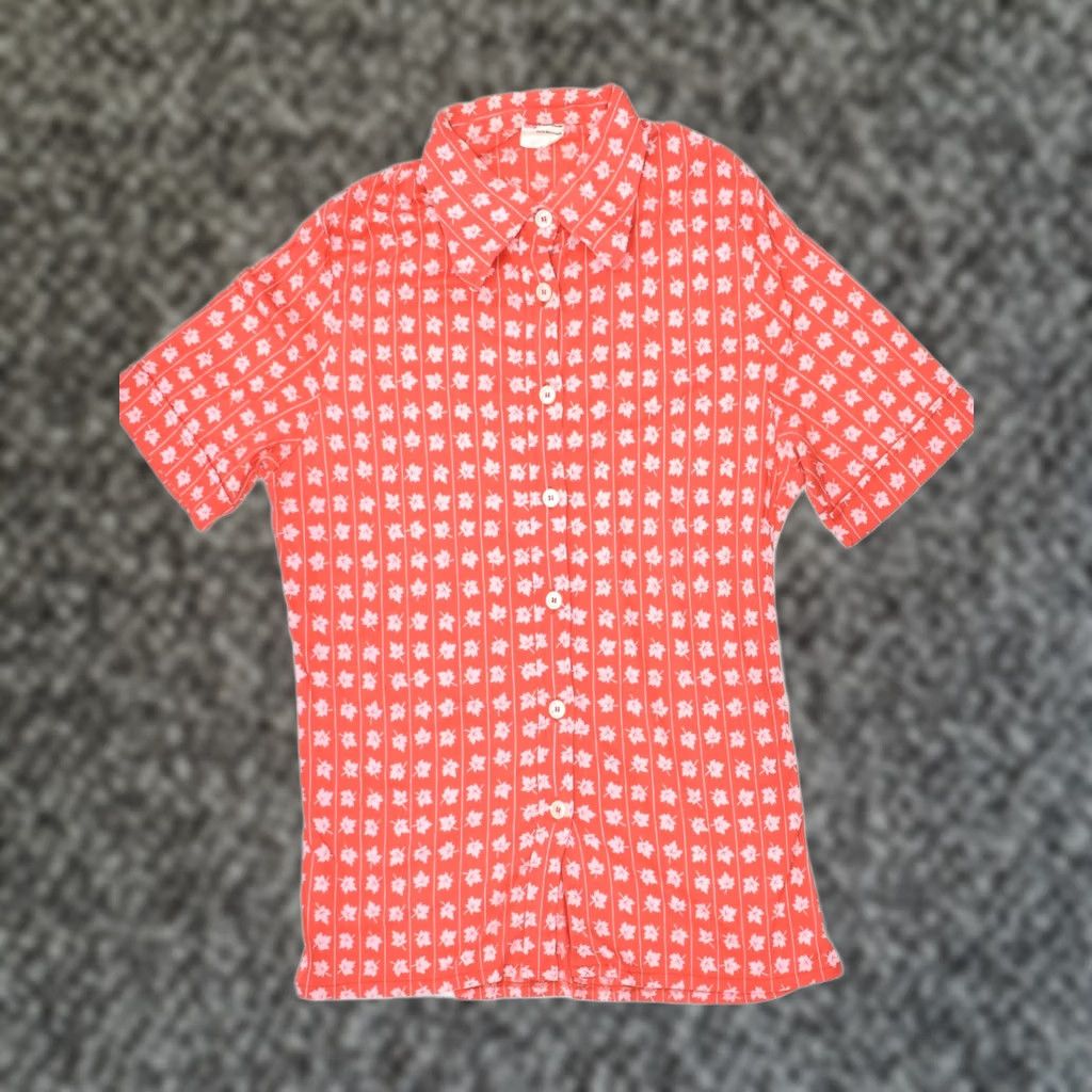 Vintage HAMMERLE Womens Shirt UK 12 Medium Red Floral Cotton Designer Size M / US 6-8 / IT 42-44 - 1 Thumbnail