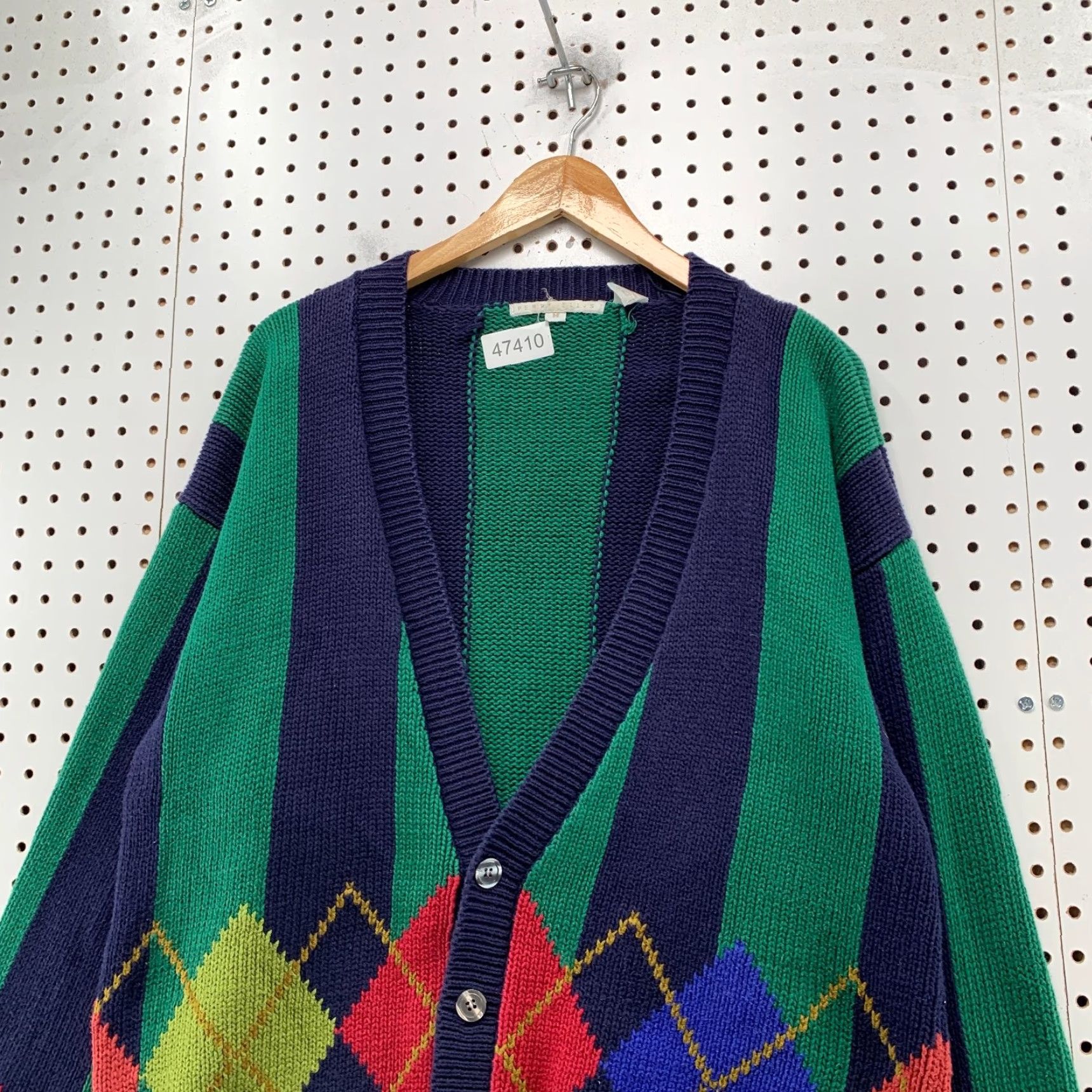 Perry Ellis Vintage Perry Ellis Cardigan Sweater Mens M Blue Green Argyle Golf 90s Size US M / EU 48-50 / 2 - 6 Thumbnail