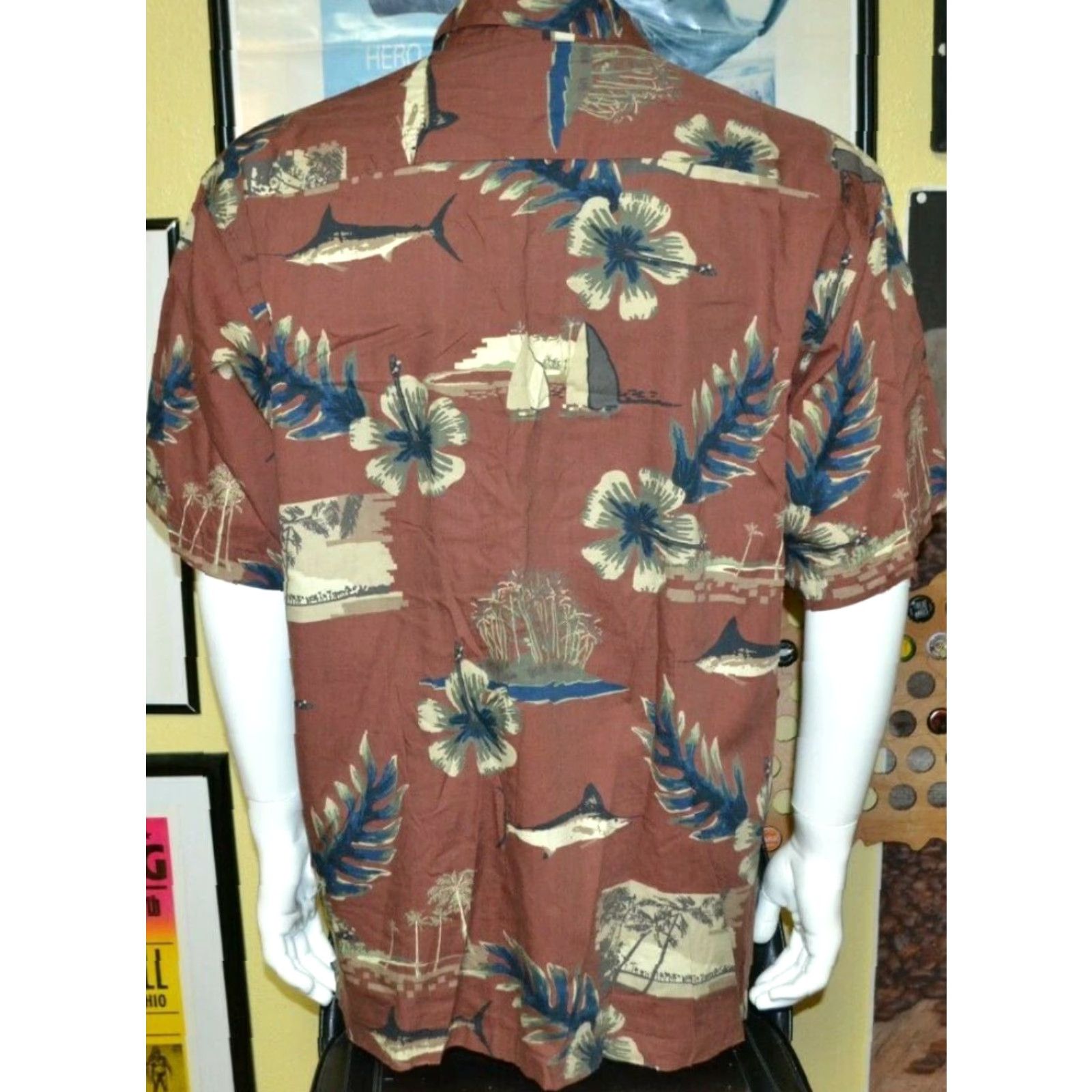Vintage AFTCO Button-Up Shirt Mens XL Brown Island Hibiscus Fishing Aloha Hawaiian Beach Short Sleeve Cotton Blend Rayon Vintage: No Size US XL / EU 56 / 4 - 4 Thumbnail