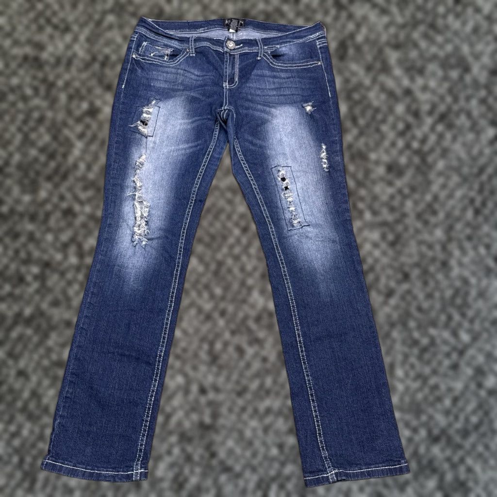 Vintage Ariya Jeans Jeans Distressed Sequin Mid Rise Stretch 5-Pocket Denim 34 (Juniors) Blue Womens Boys, Girls? Size 34" / US 12 / IT 48 - 1 Thumbnail