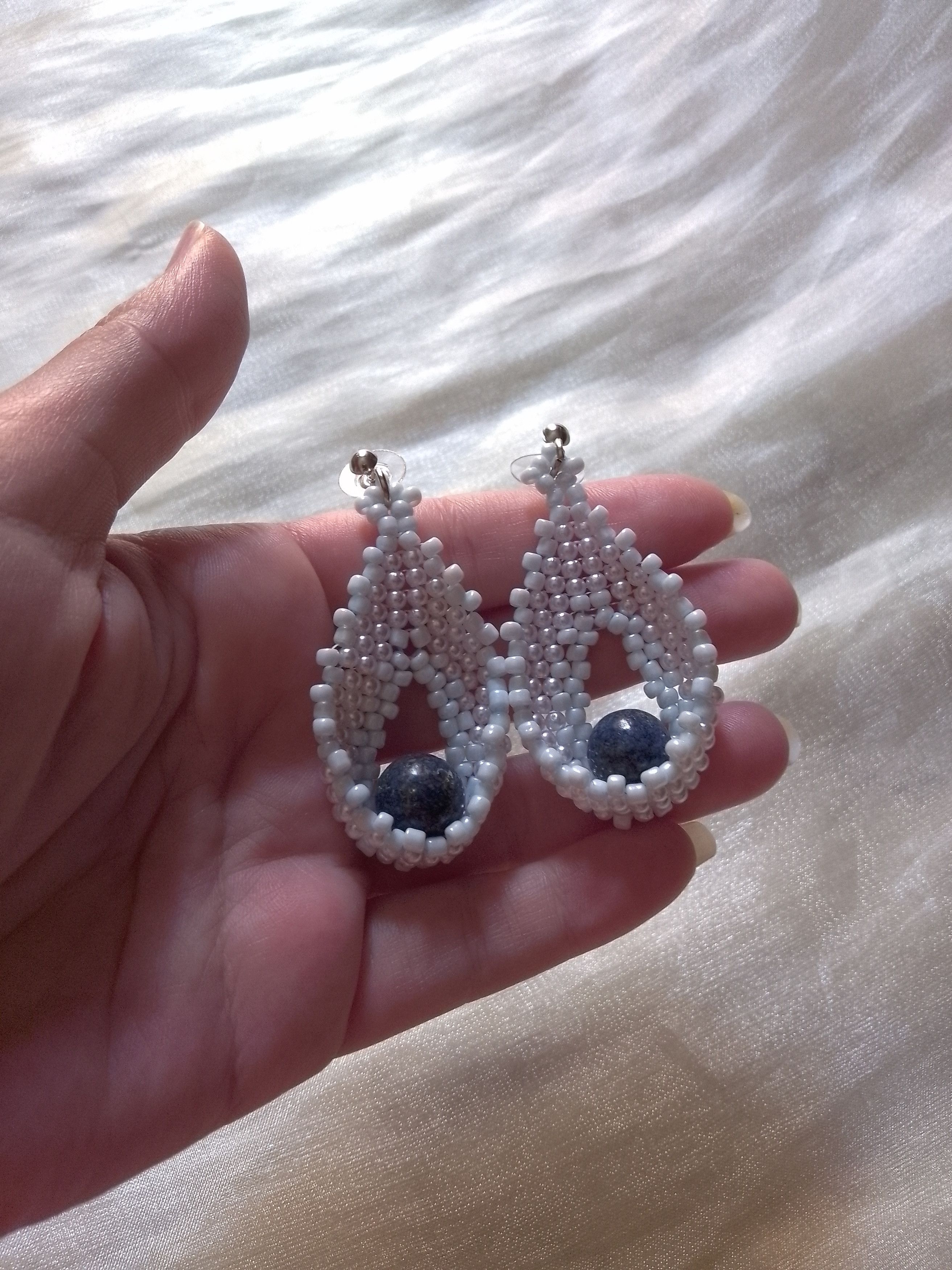 Handmade Dangling earrings Leaf shape Lapis lazuli gemstones Size ONE SIZE - 4 Thumbnail