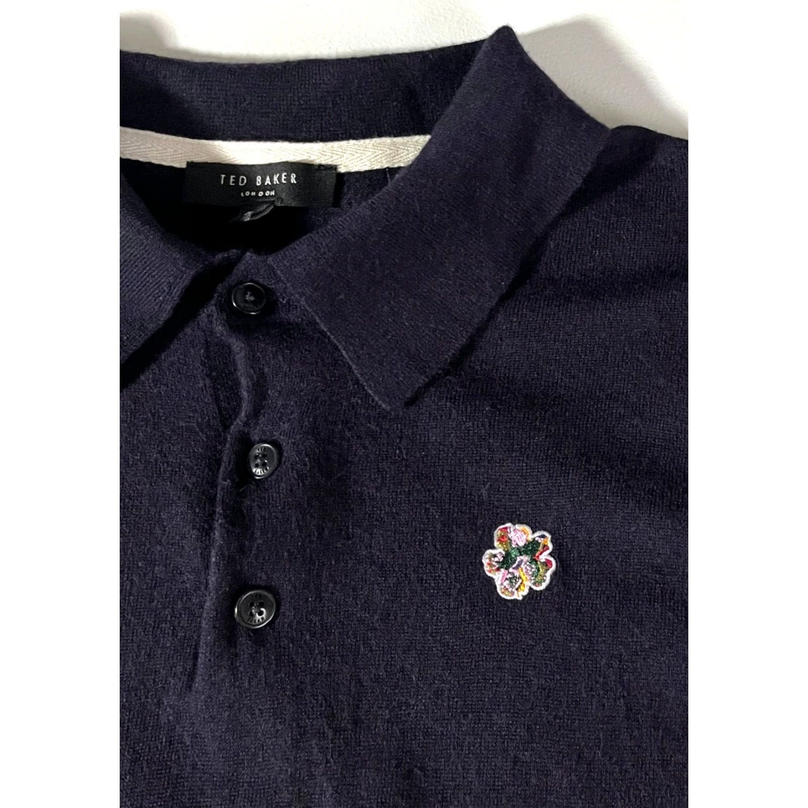 Ted Baker Ted Baker London Men's Collared Sweater 100% Wool Navy L Pullover Slim Knit Size US L / EU 52-54 / 3 - 7 Thumbnail