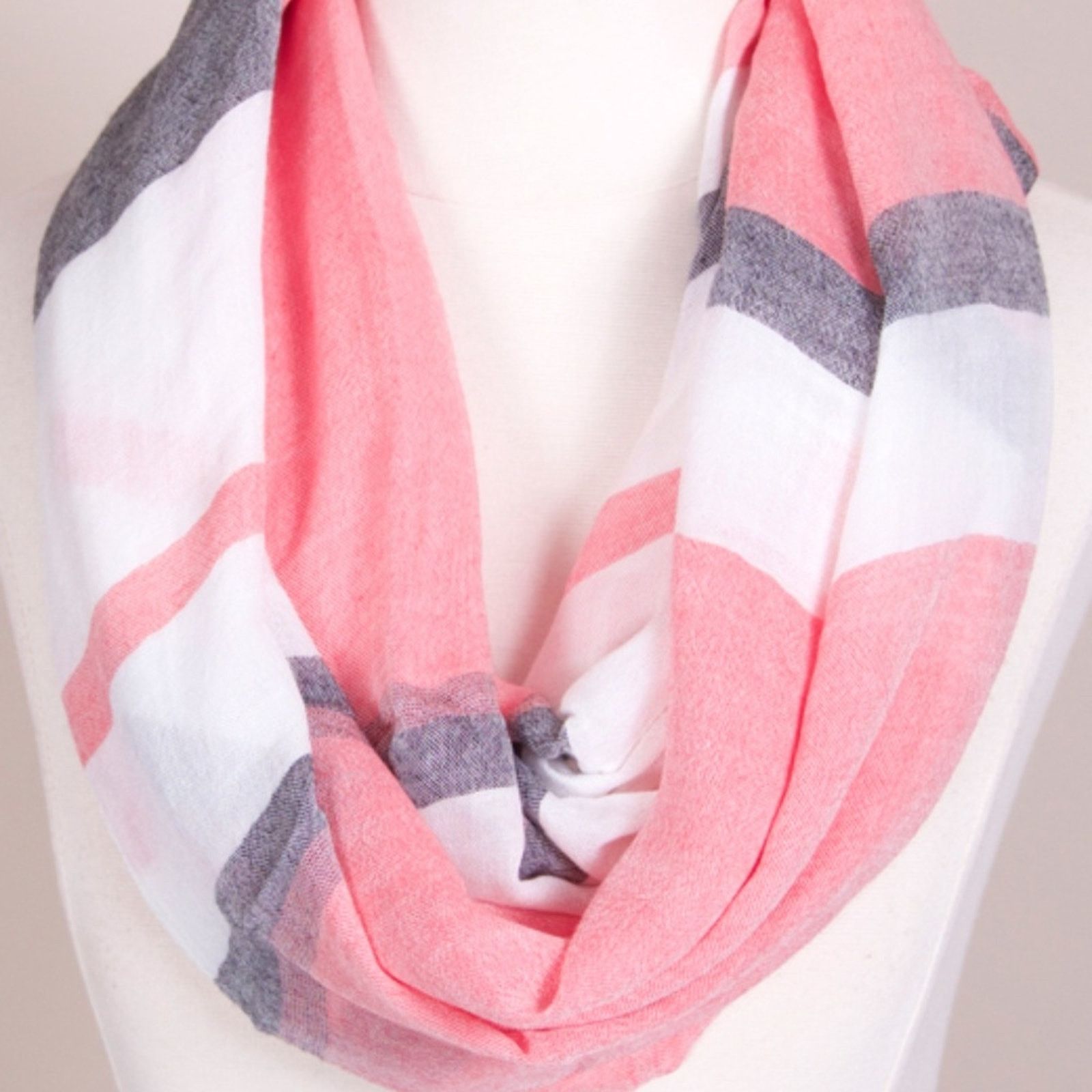 Other NEW Pink White Black Stripe Color Block Cowl Infinity Scarf Size ONE SIZE - 2 Thumbnail