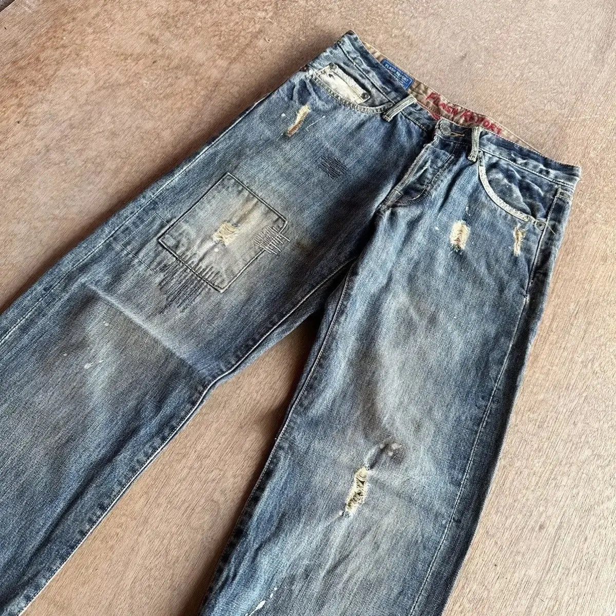 Japanese Brand SUPER SICKS 🔥FLASH REPORT Japan Jean Patchwork Denim Pants Size US 31 - 9 Thumbnail
