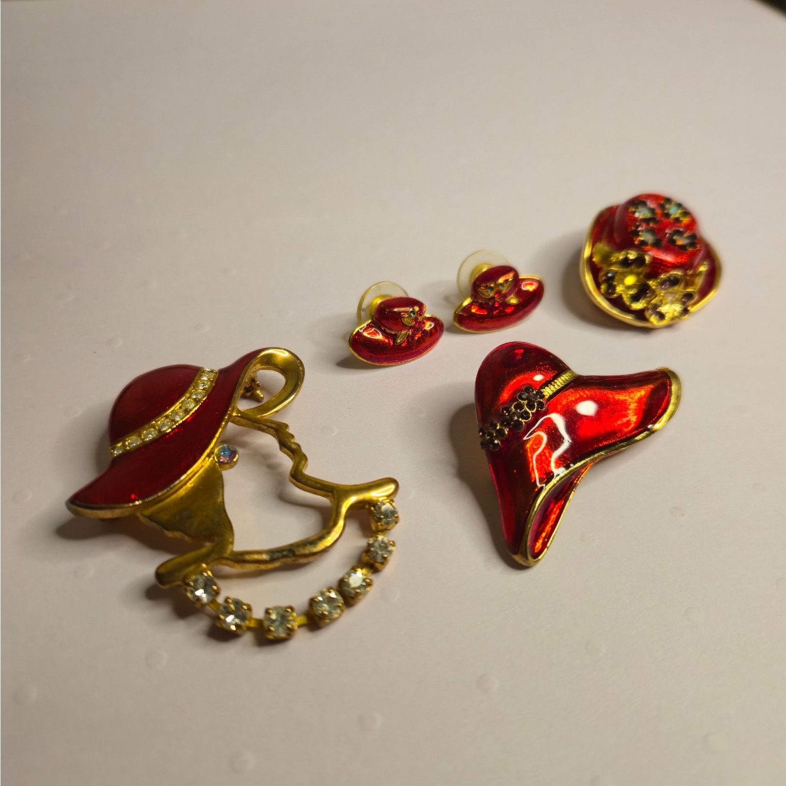 Vintage Vintage Red Hat Society Jewelry Lot - Brooches & Earrings Size ONE SIZE - 6 Thumbnail
