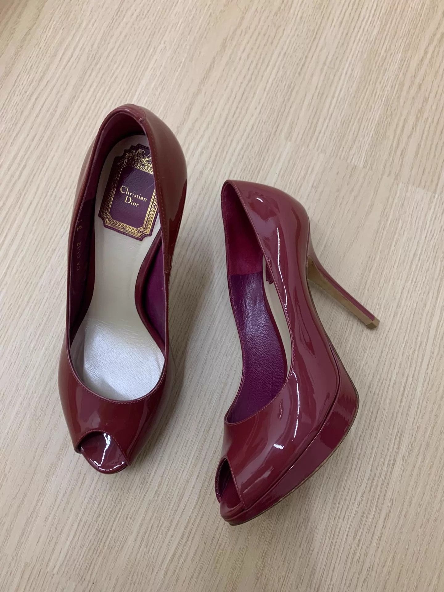 Dior Dior Patent Leather Wine Red Open Toe Heels EU37 Boxed Size US 6.5 / IT 36.5 - 2 Thumbnail