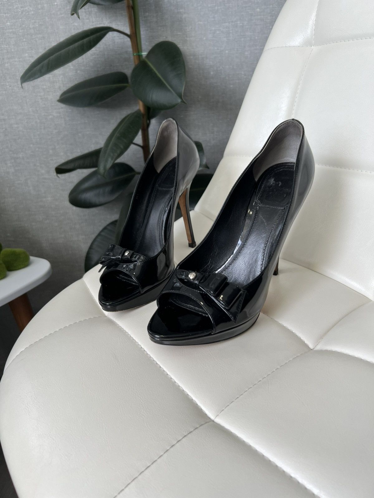 Christian Dior Monsieur x Dior Christian Dior Black Patent Leather Heels Shoes With Bow, Women's (Size 8.5)
