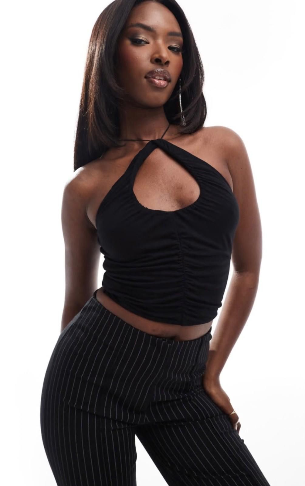 Asos ASOS DESIGN Double Layer Ruched Front Crop Top (US 4) Size S / US 4 / IT 40 - 1 Thumbnail