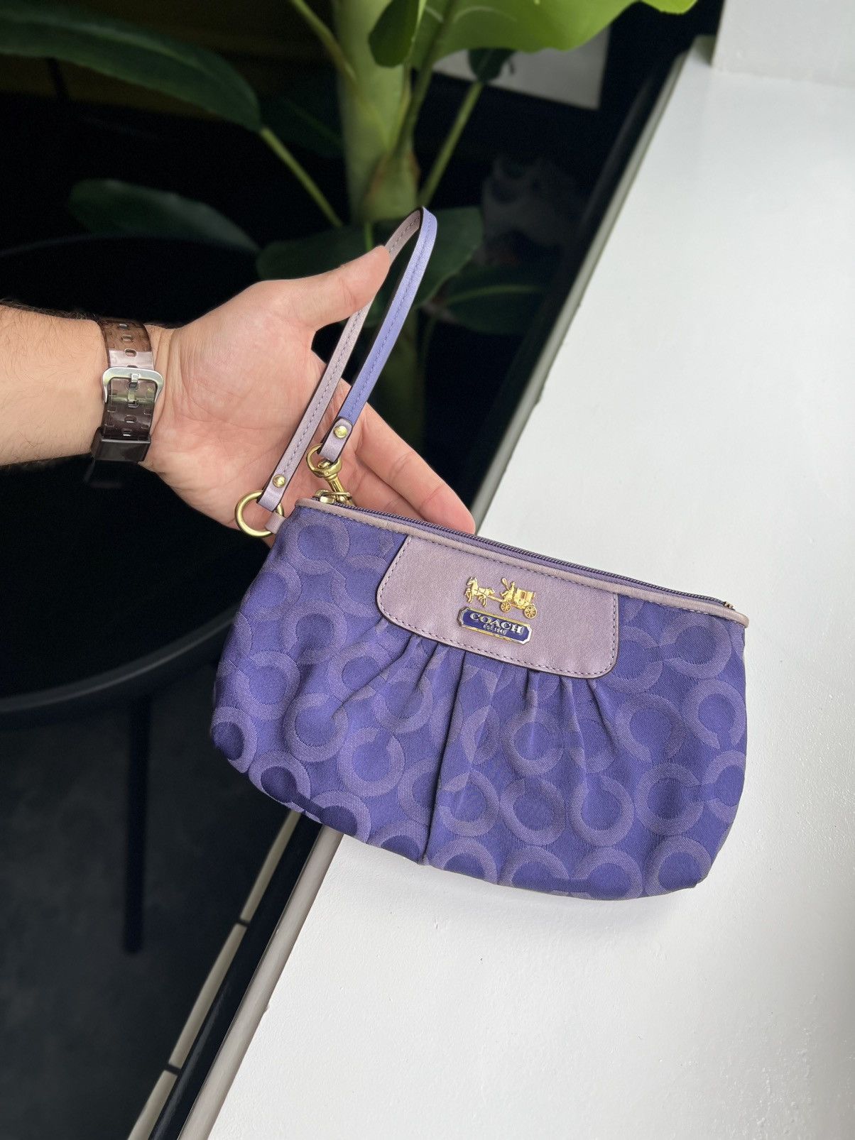 Coach × Vintage Coach Signature Y2K Purple Jacquard Wristlet Purse Size ONE SIZE - 12 Thumbnail