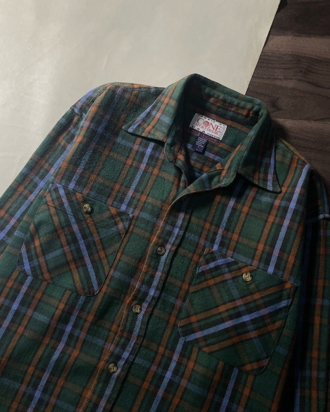Japanese Brand Heavy Flannel Shirt Double Pocket CONE Size Fit XL Size US XL / EU 56 / 4 - 4 Thumbnail